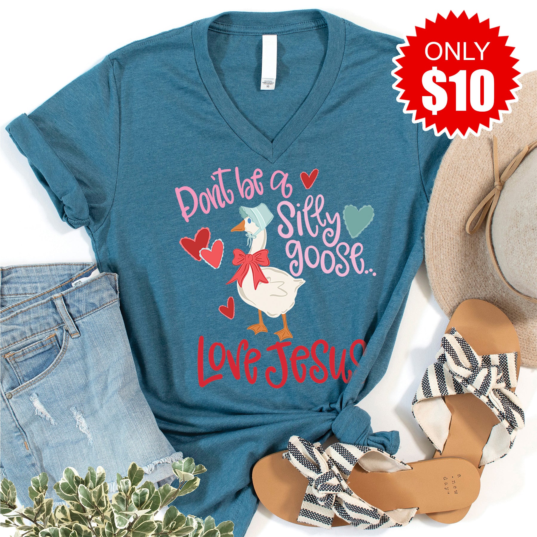 Love Jesus V-Neck - Heather Deep Teal - 10