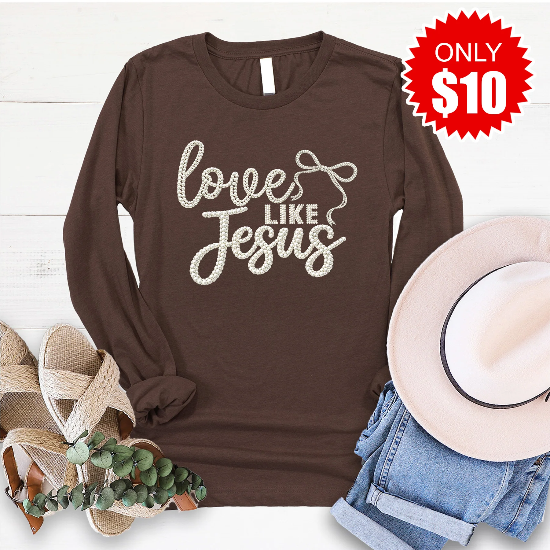 Love Like Jesus Long Sleeve - Heather Brown - 10