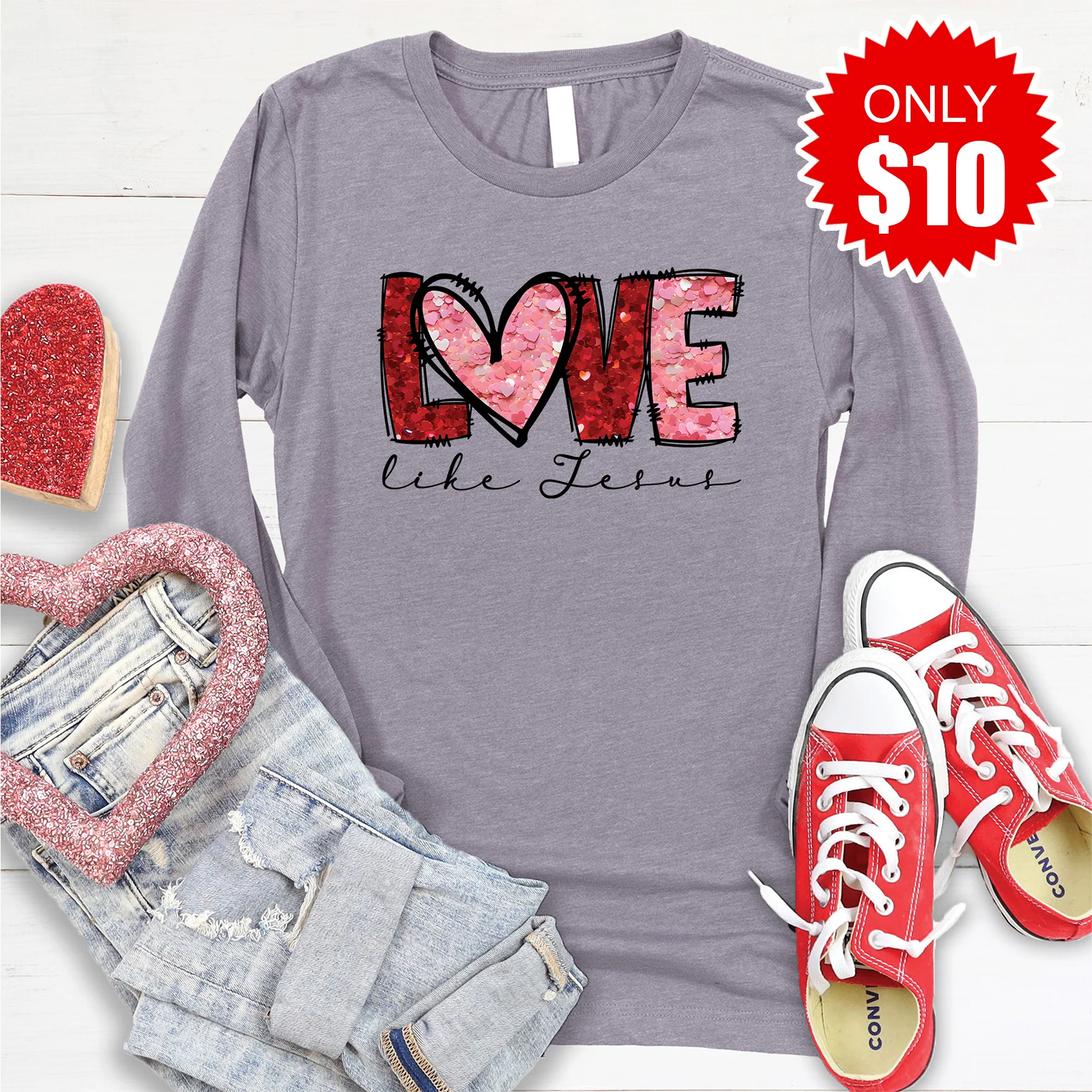 Love Like Jesus Long Sleeve - Heather Storm - 10
