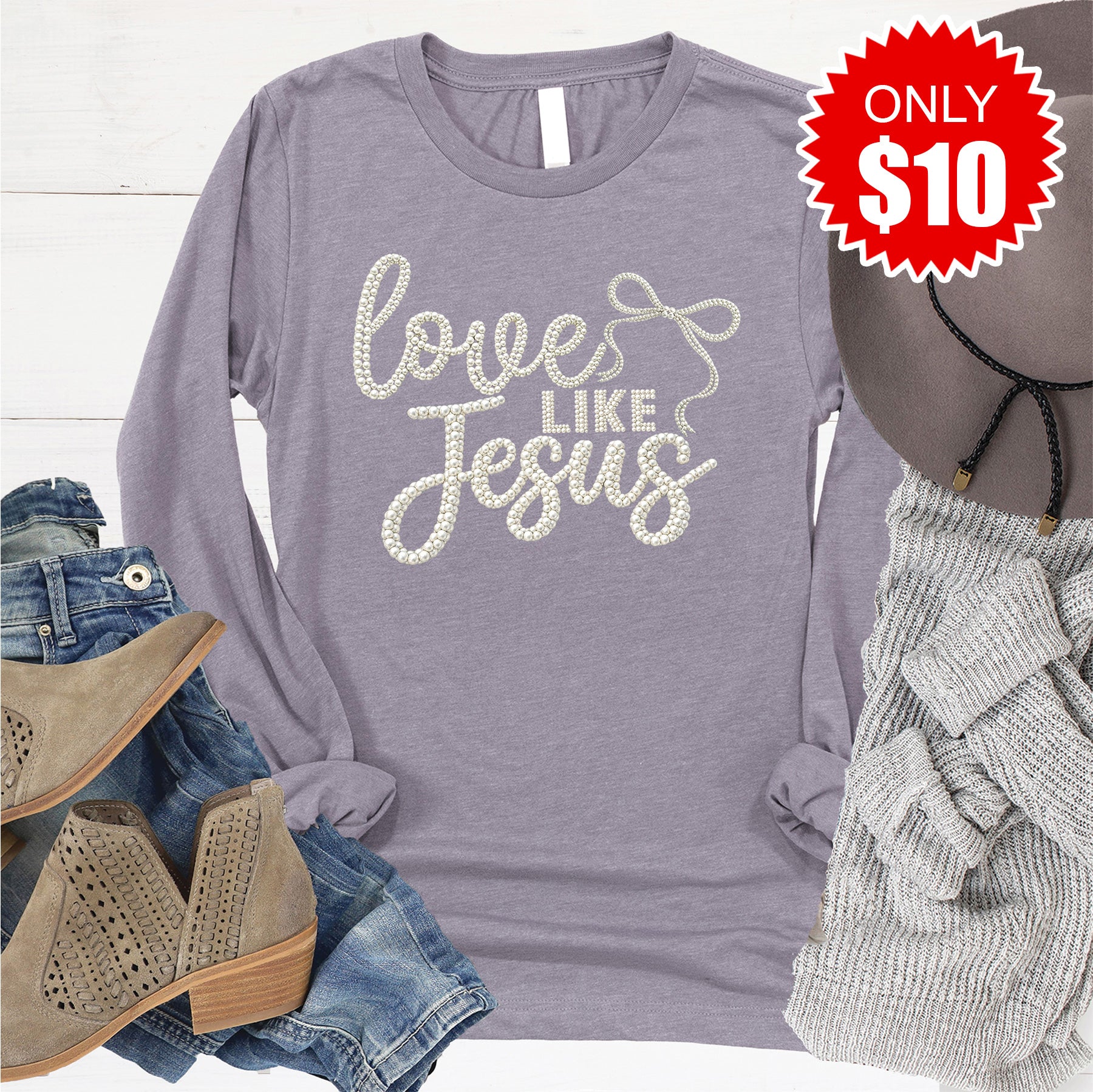 Love Like Jesus Long Sleeve - Heather Storm - 10