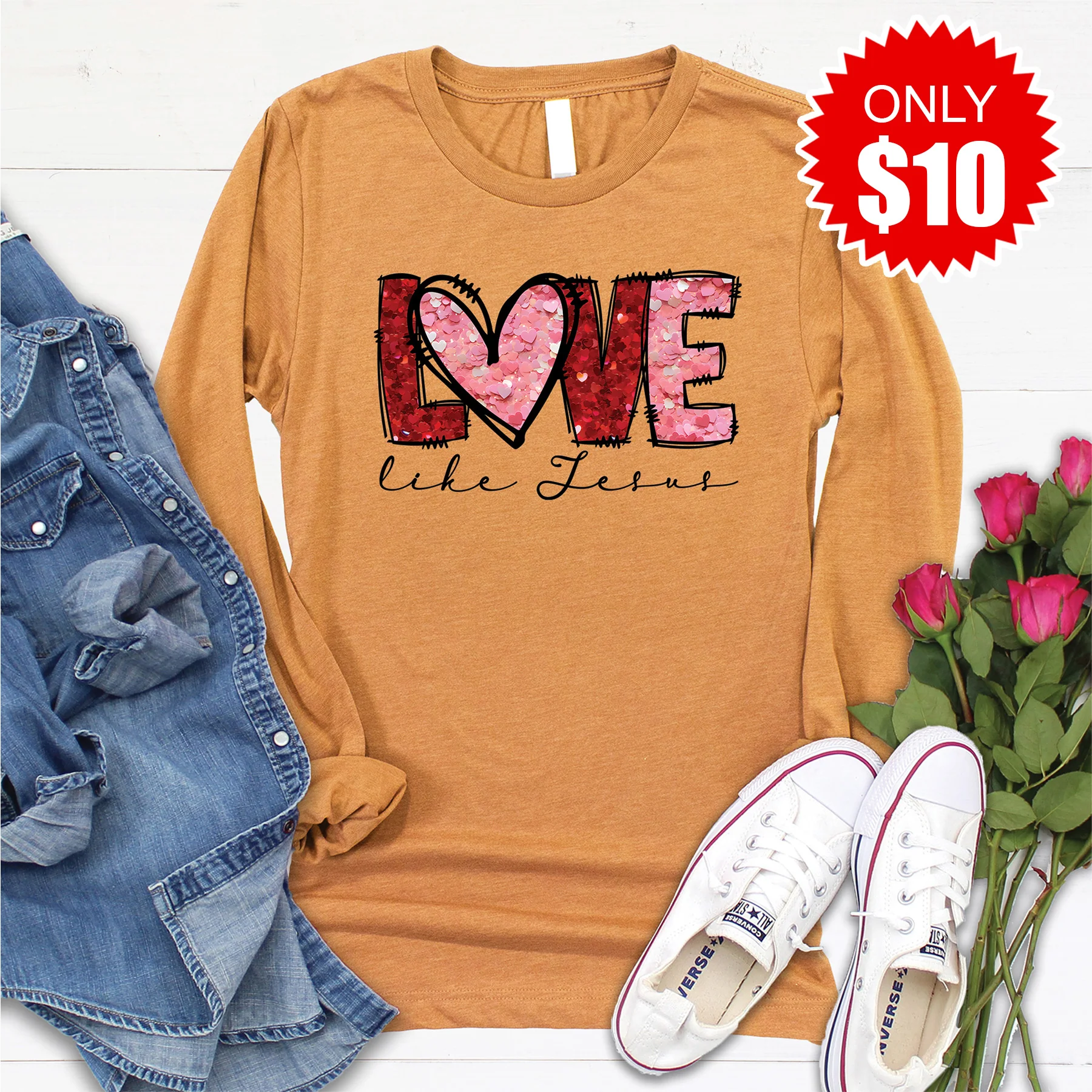 Love Like Jesus Long Sleeve - Heather Toast - 10