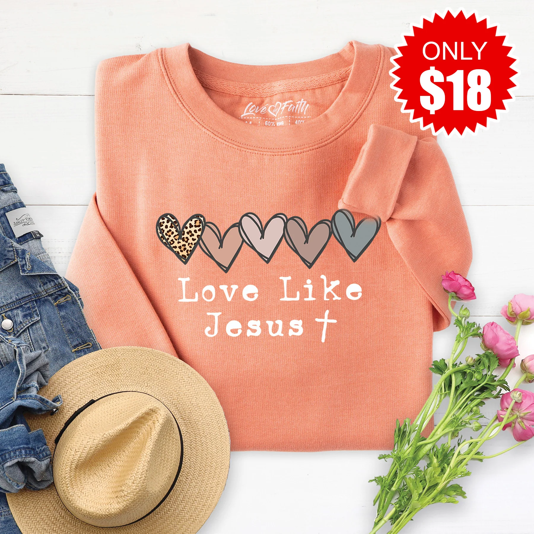 Love Like Jesus Sweatshirt - Heather Terracotta - 18