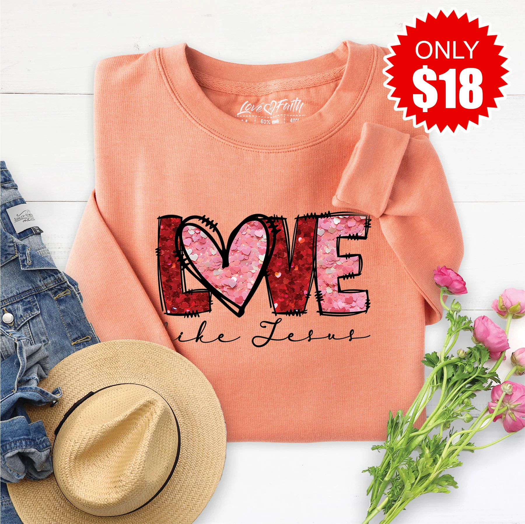 Love Like Jesus Sweatshirt - Heather Terracotta - 18