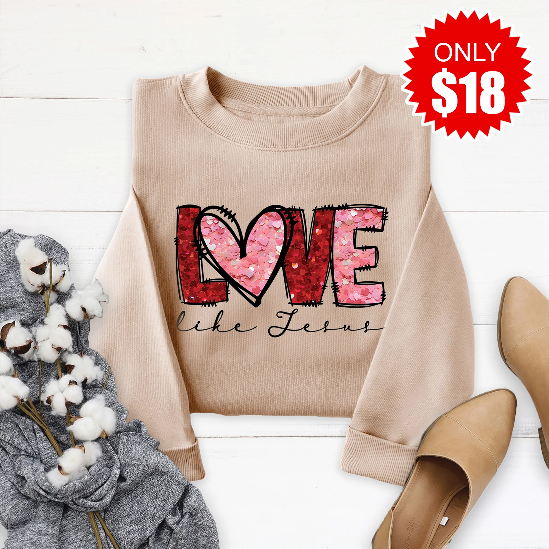 Love Like Jesus Sweatshirt - Sand - 18