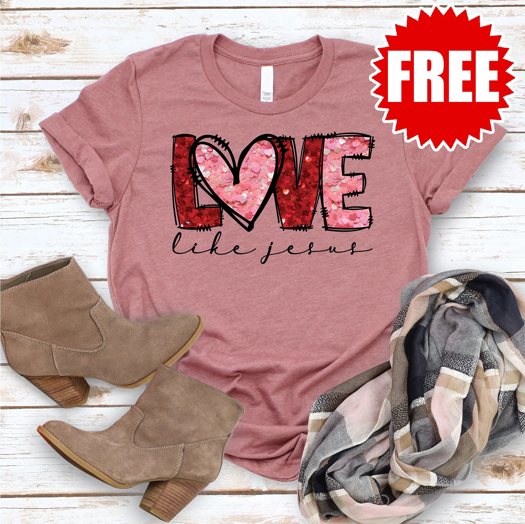 Love Like Jesus Tee - Heather Mauve - 0