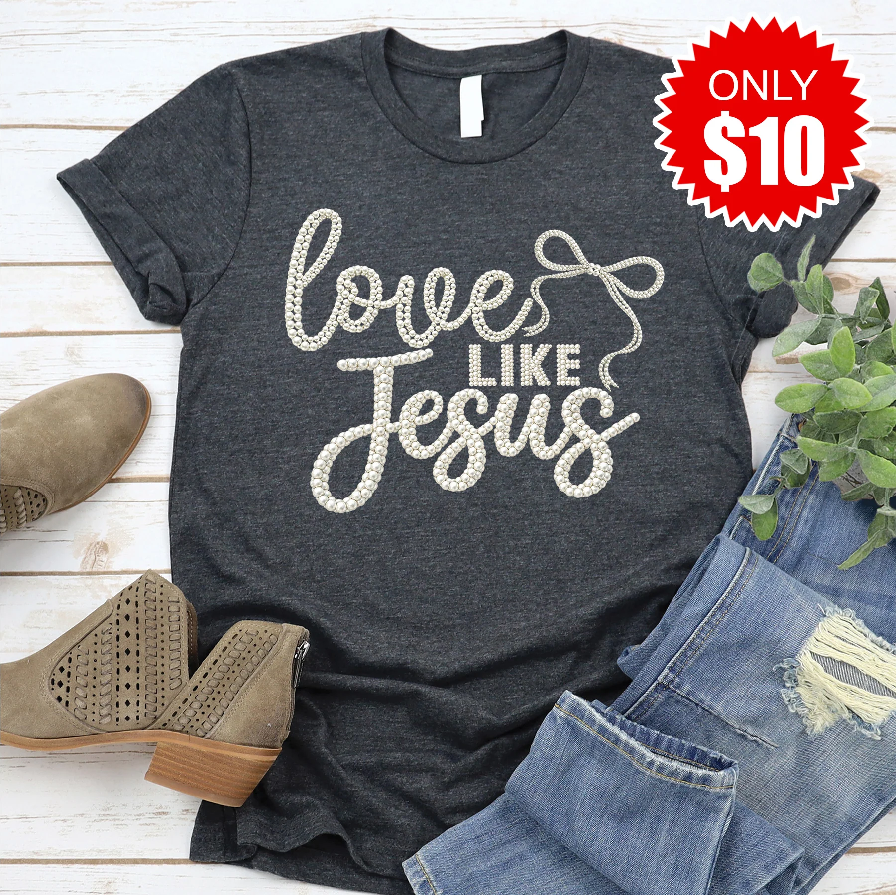 Love Like Jesus Tee - Heather Charcoal - 10