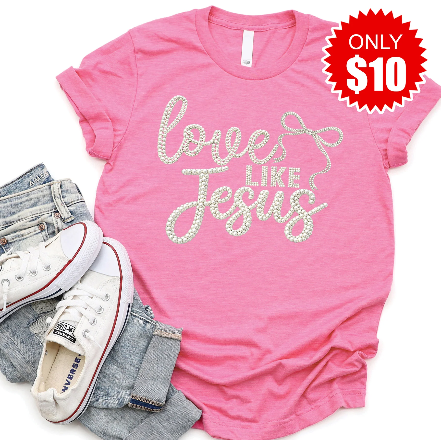 Love Like Jesus Tee - Heather Charity Pink - 10