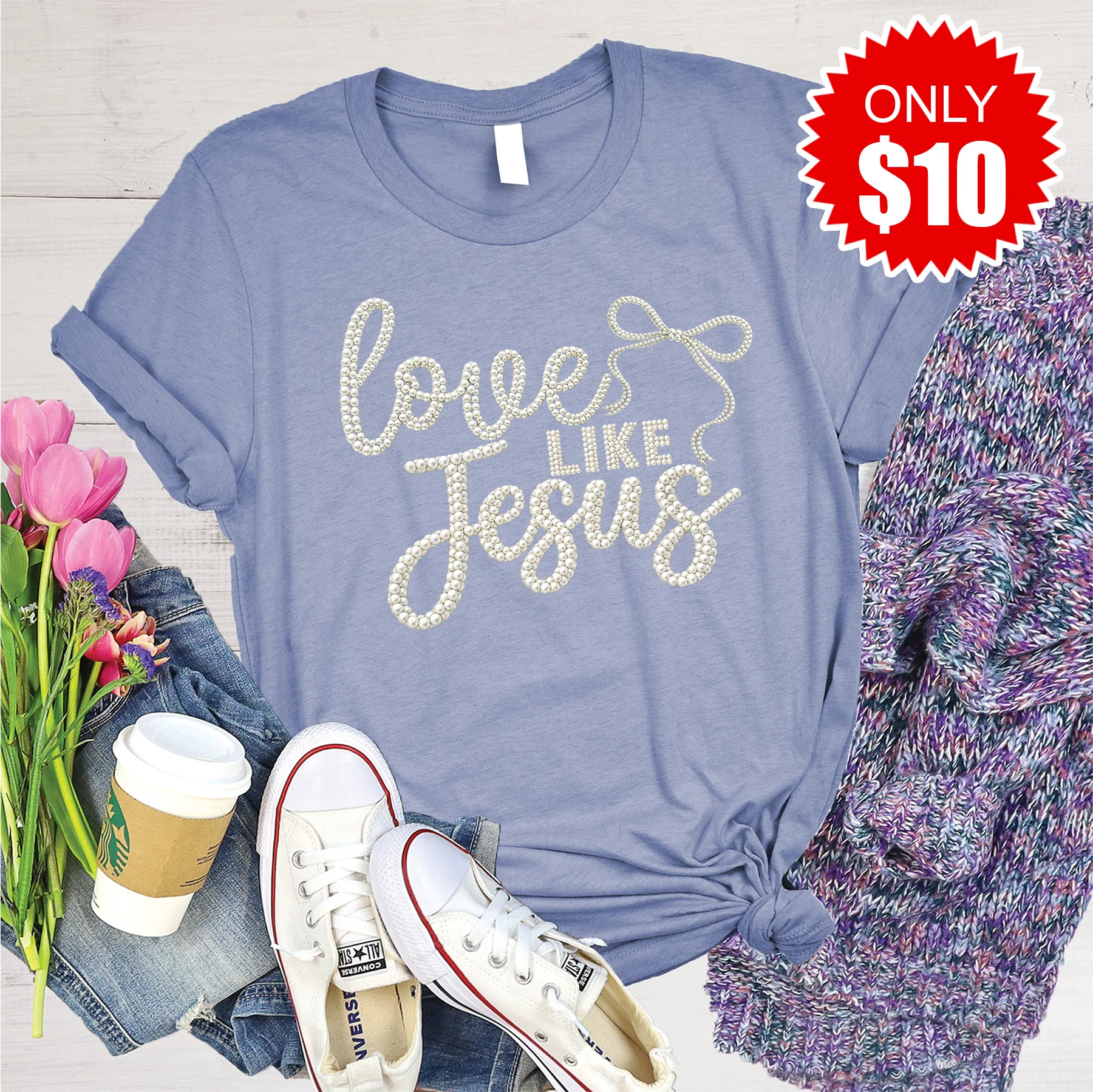 Love Like Jesus Tee - Heather Lavender Blue - 10