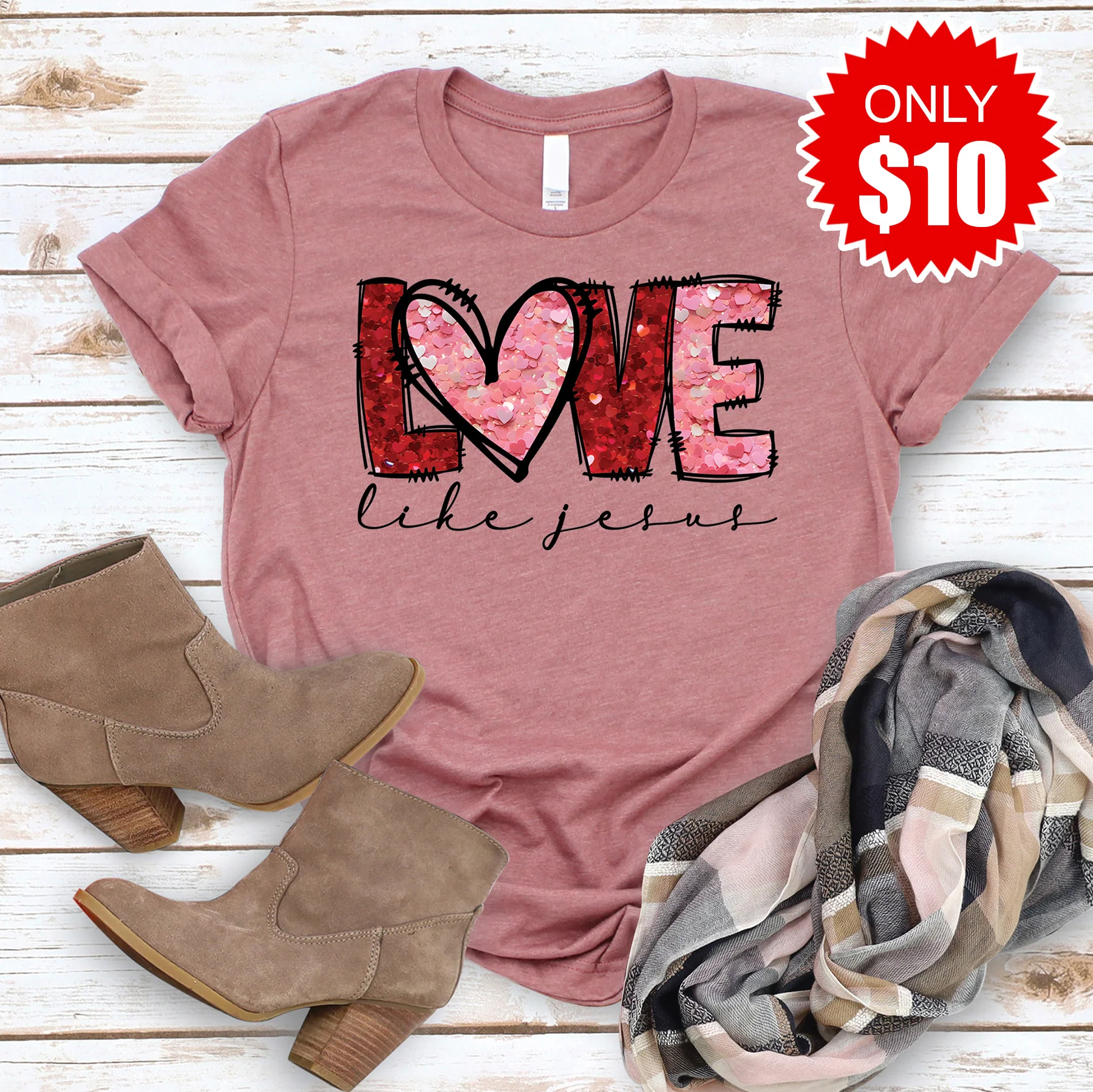 Love Like Jesus Tee - Heather Mauve - 10