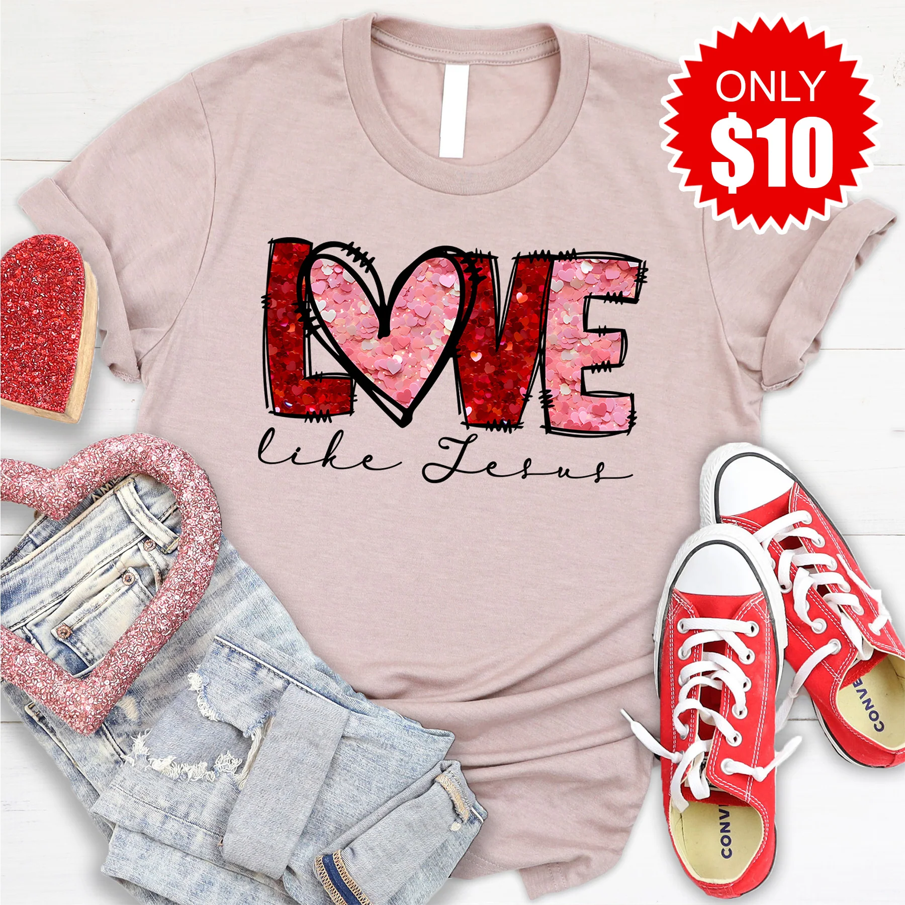 Love Like Jesus Tee - Heather Pink Gravel - 10
