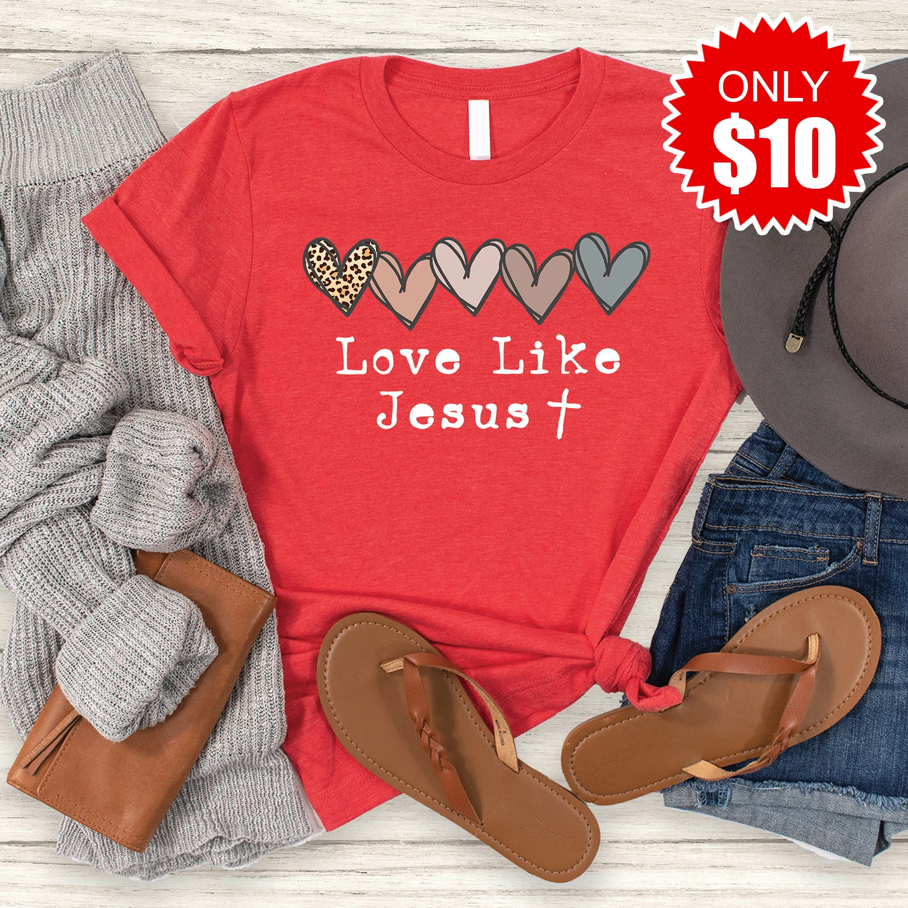 Love Like Jesus Tee - Heather Red - 10
