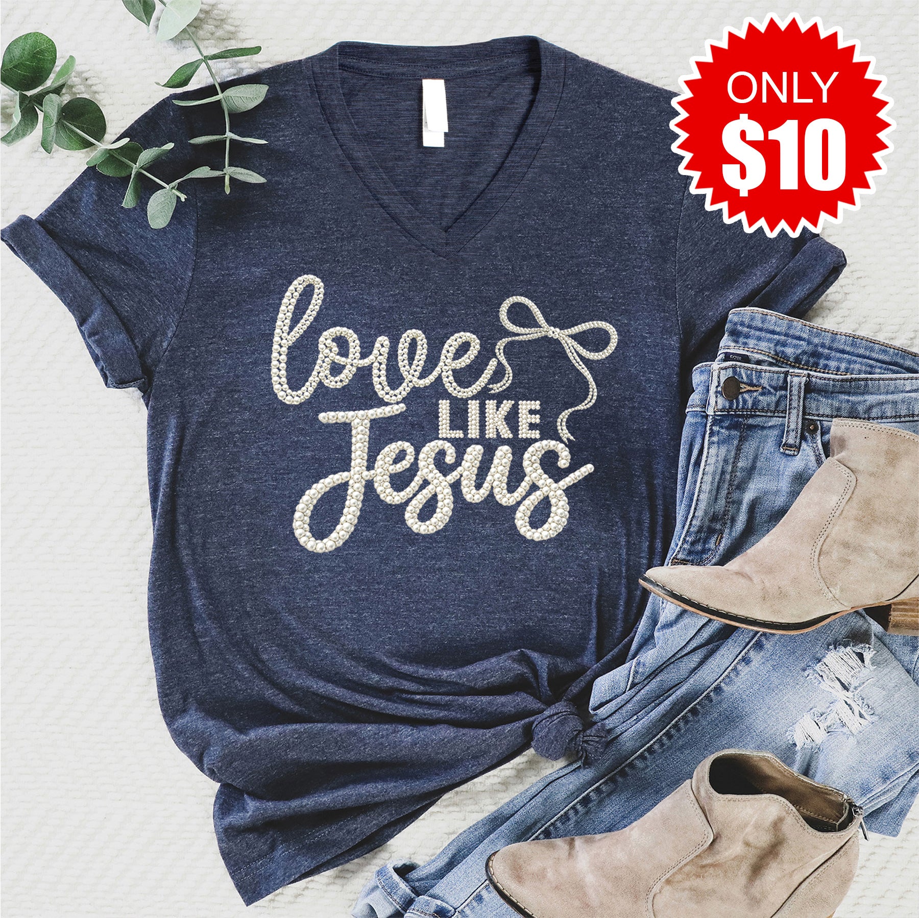 Love Like Jesus V-Neck - Heather Navy - 10