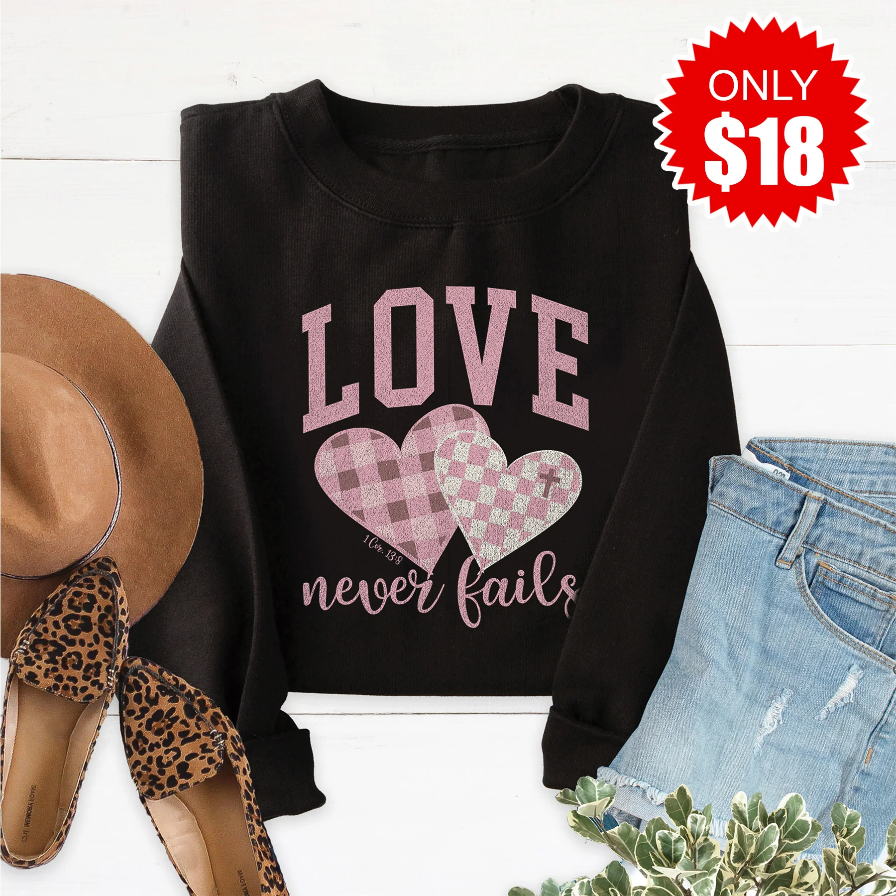 Love Never Fails (Varsity) Sweatshirt - Black - 18