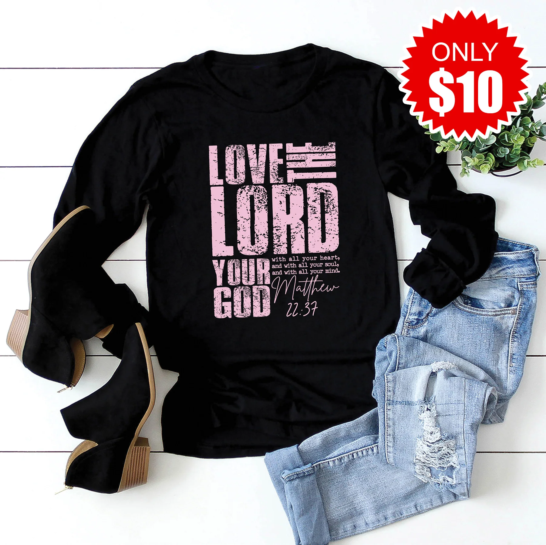 Love The Lord Your God Long Sleeve - Black - 10
