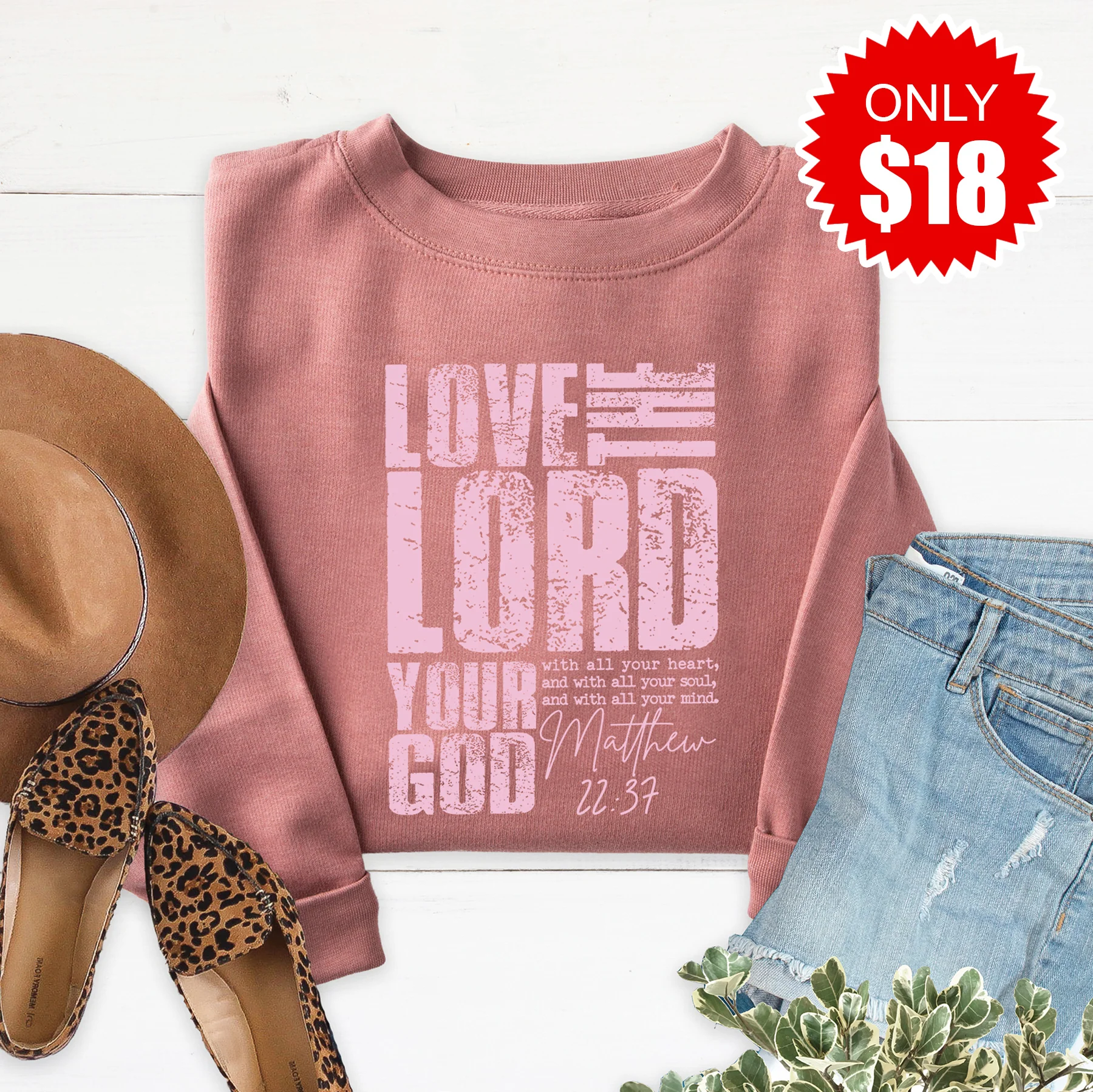 Love The Lord Your God Sweatshirt - Heather Mauve - 18
