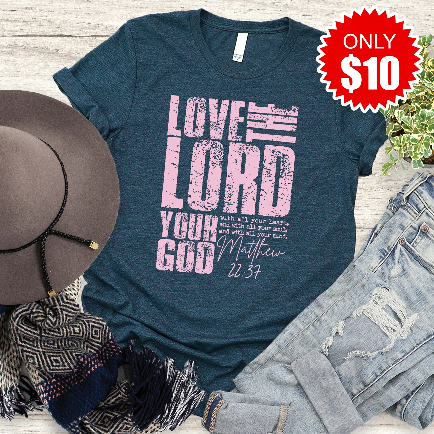 Love The Lord Your God Tee - Heather Atlantic - 10