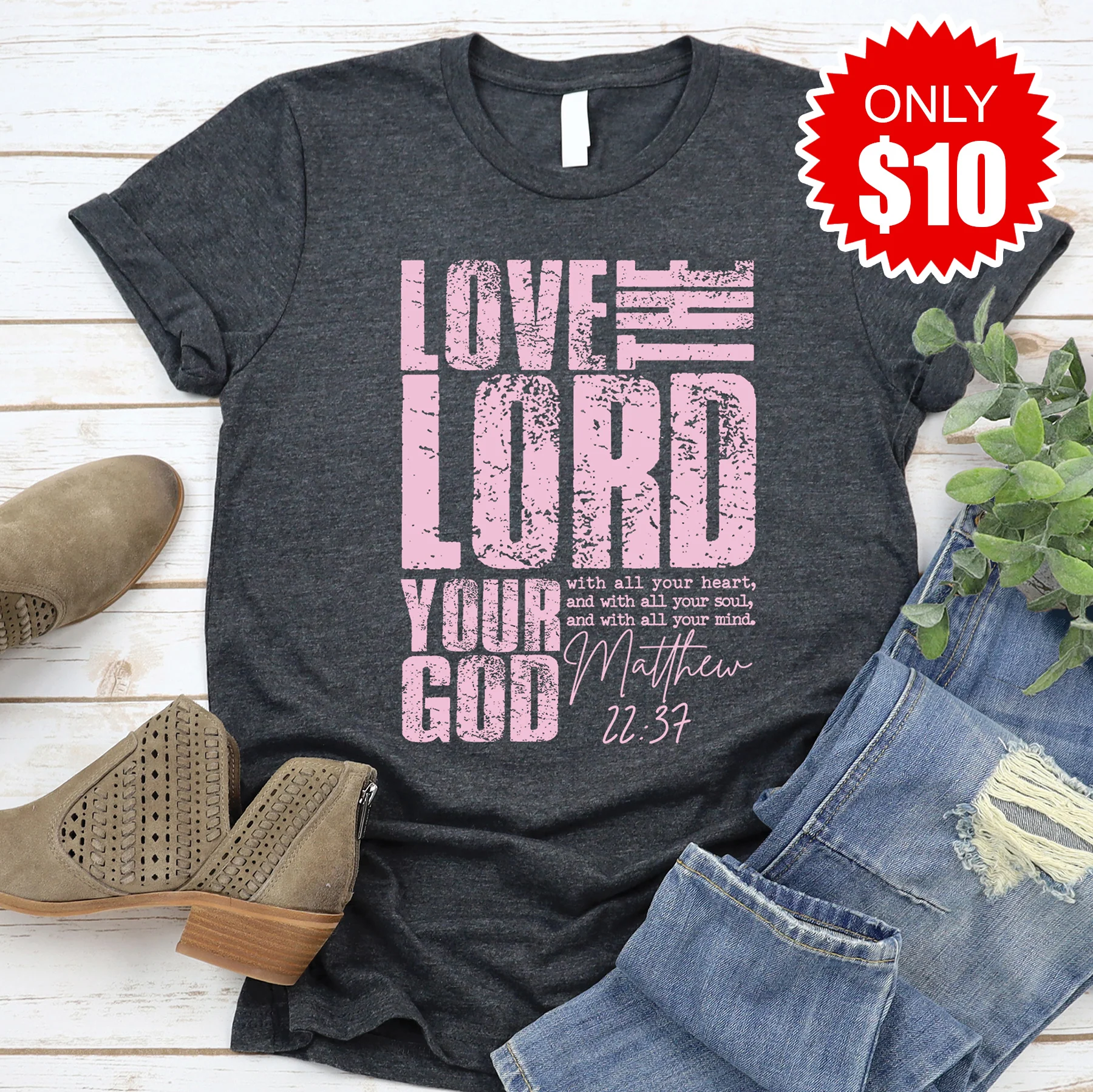 Love The Lord Your God Tee - Heather Charcoal - 10