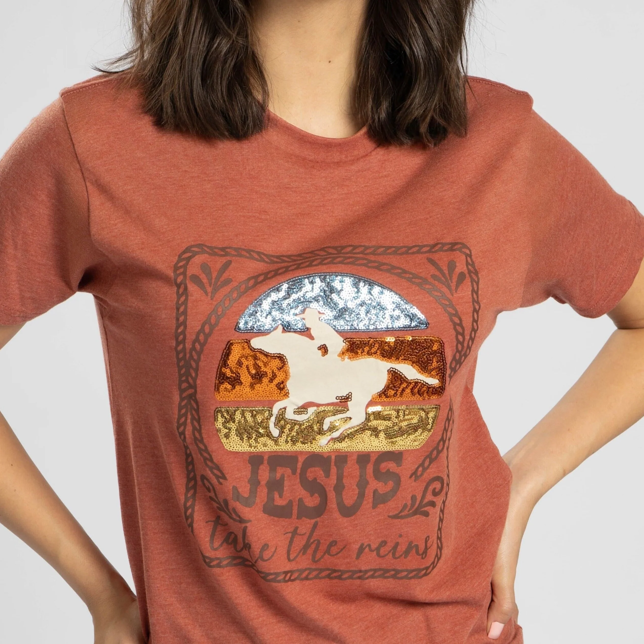 Jesus Take the Reins Sequin Tee - Image 2
