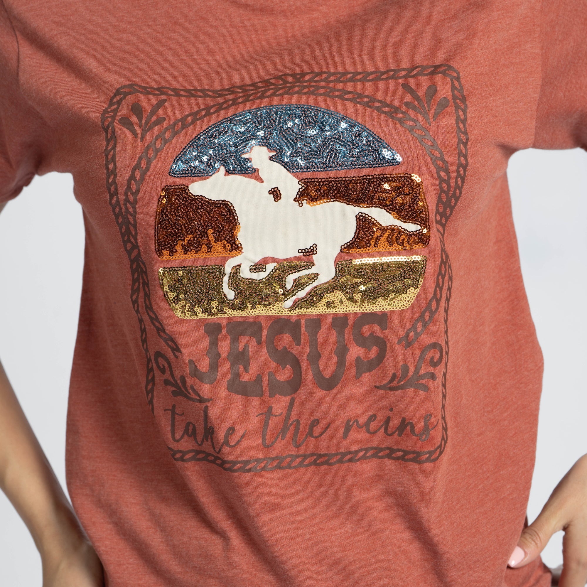 Jesus Take the Reins Sequin Tee - Image 3