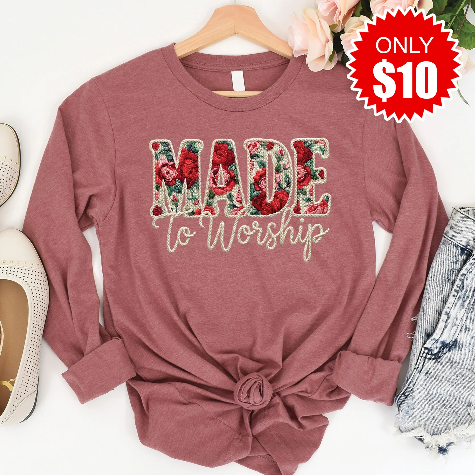 Made To Worship Long Sleeve - Heather Mauve - 10