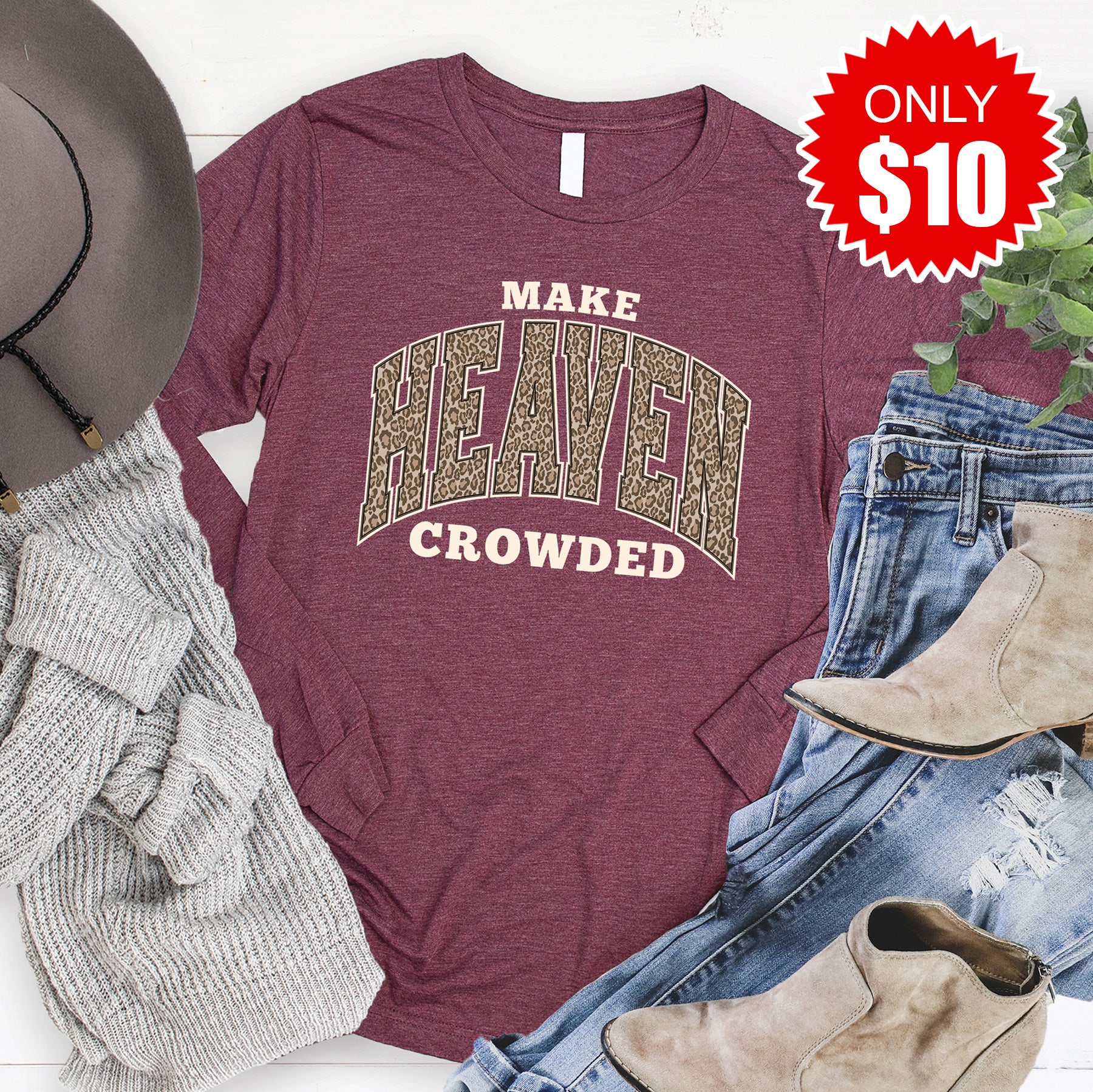 Make Heaven Crowded Long Sleeve - Heather Burgundy - 10