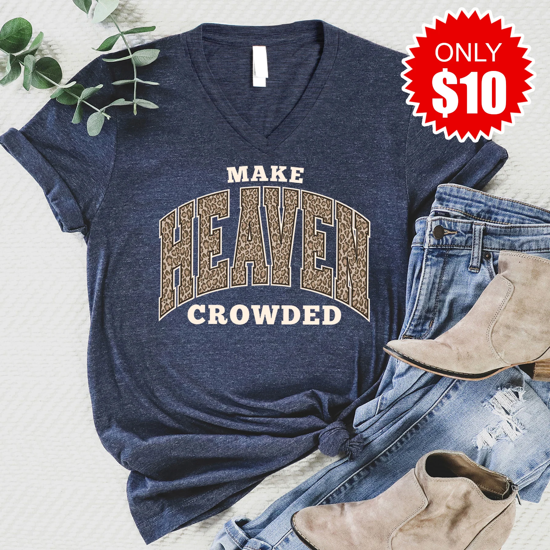 Make Heaven Crowded V-Neck - Heather Navy - 10