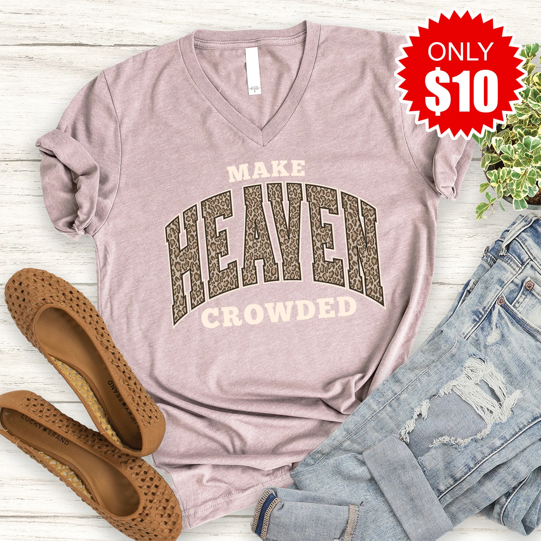 Make Heaven Crowded V-Neck - Heather Pink Gravel - 10
