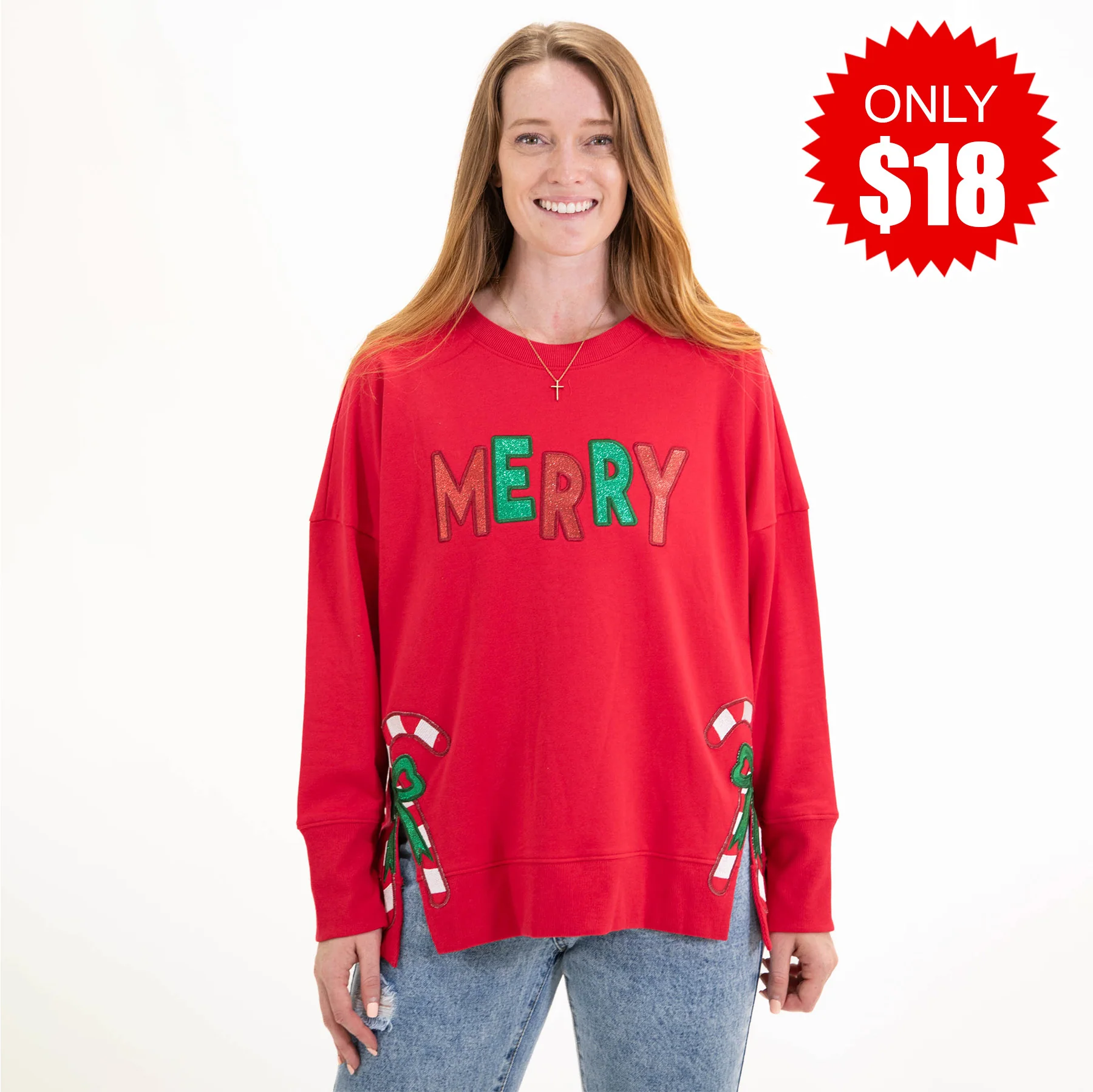 Merry Candy Canes Side Slit Crewneck Sweatshirt - 18
