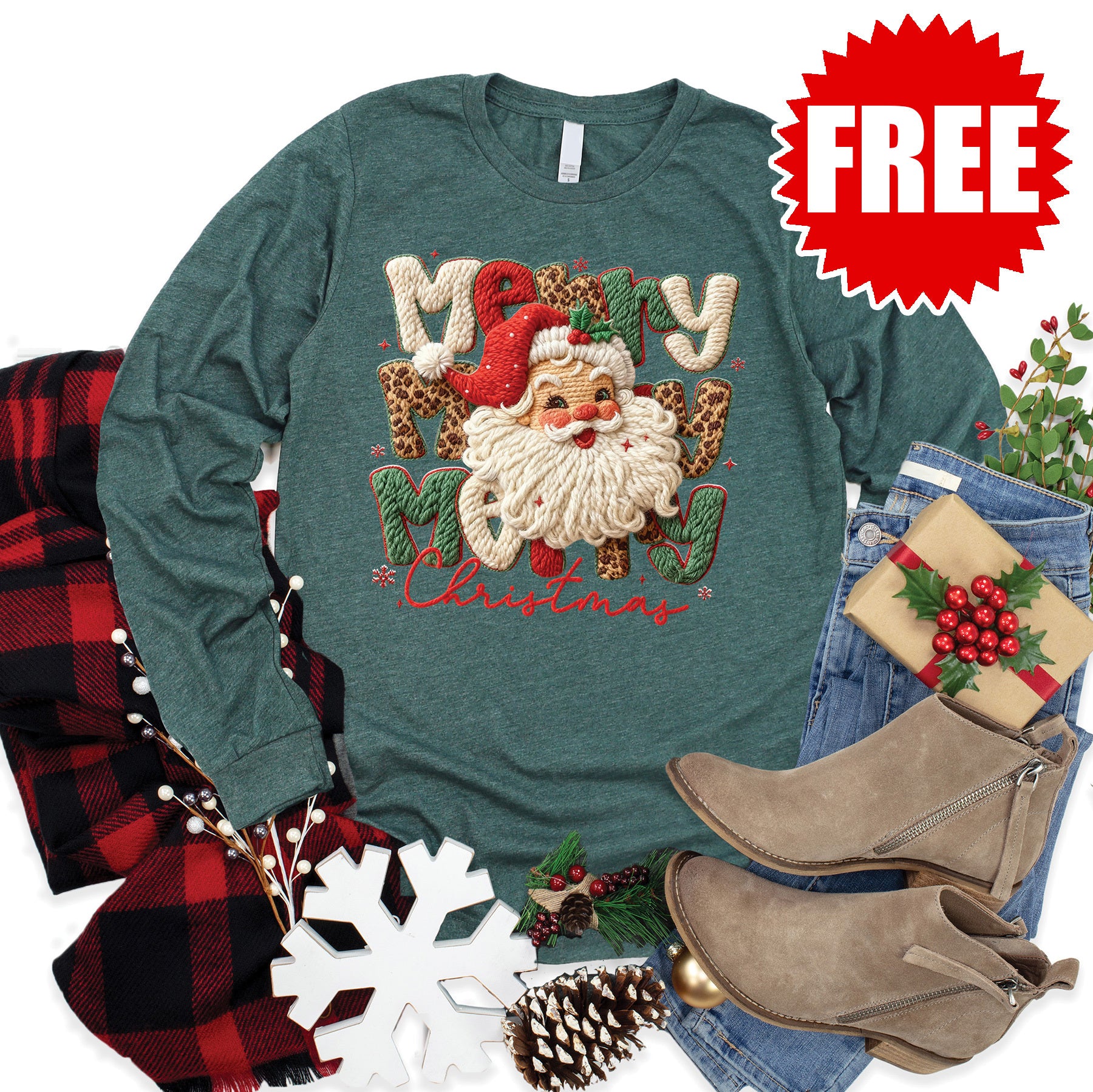 Merry Christmas Patchwork Long Sleeve - 0