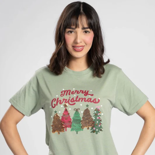 Merry Christmas Trees Sequin Tee - Image 2