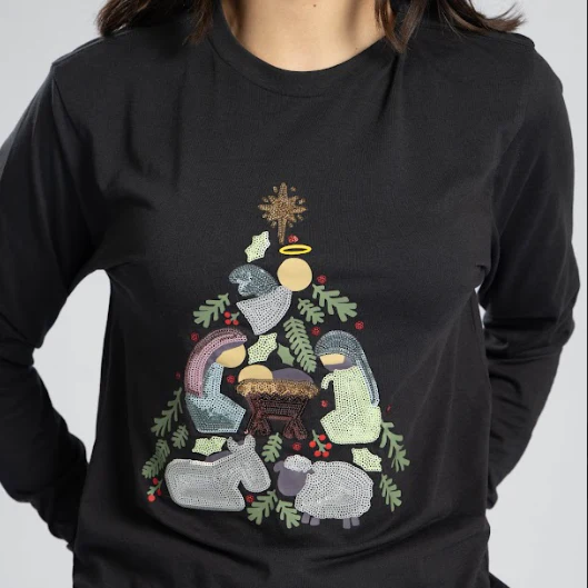 Nativity Tree Long Sleeve Sequin Tee - Image 4