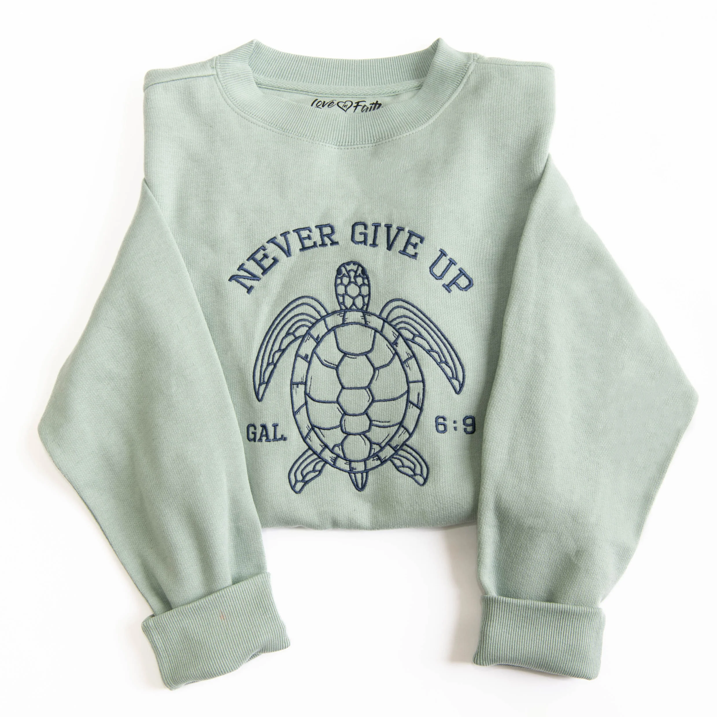 Never Give Up Embroidered Crewneck Sweatshirt
