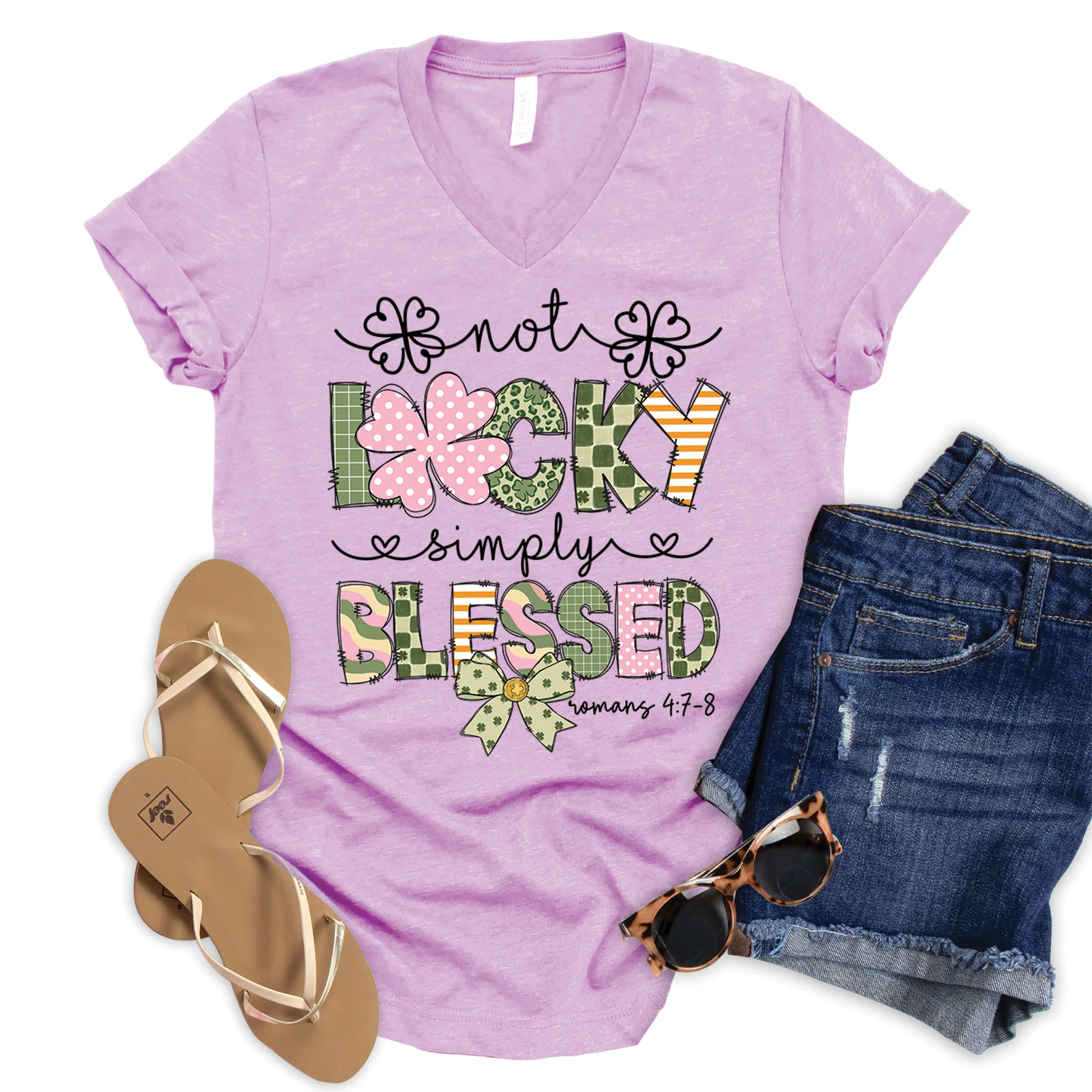Not Lucky Simply Blessed V-Neck - Image 2