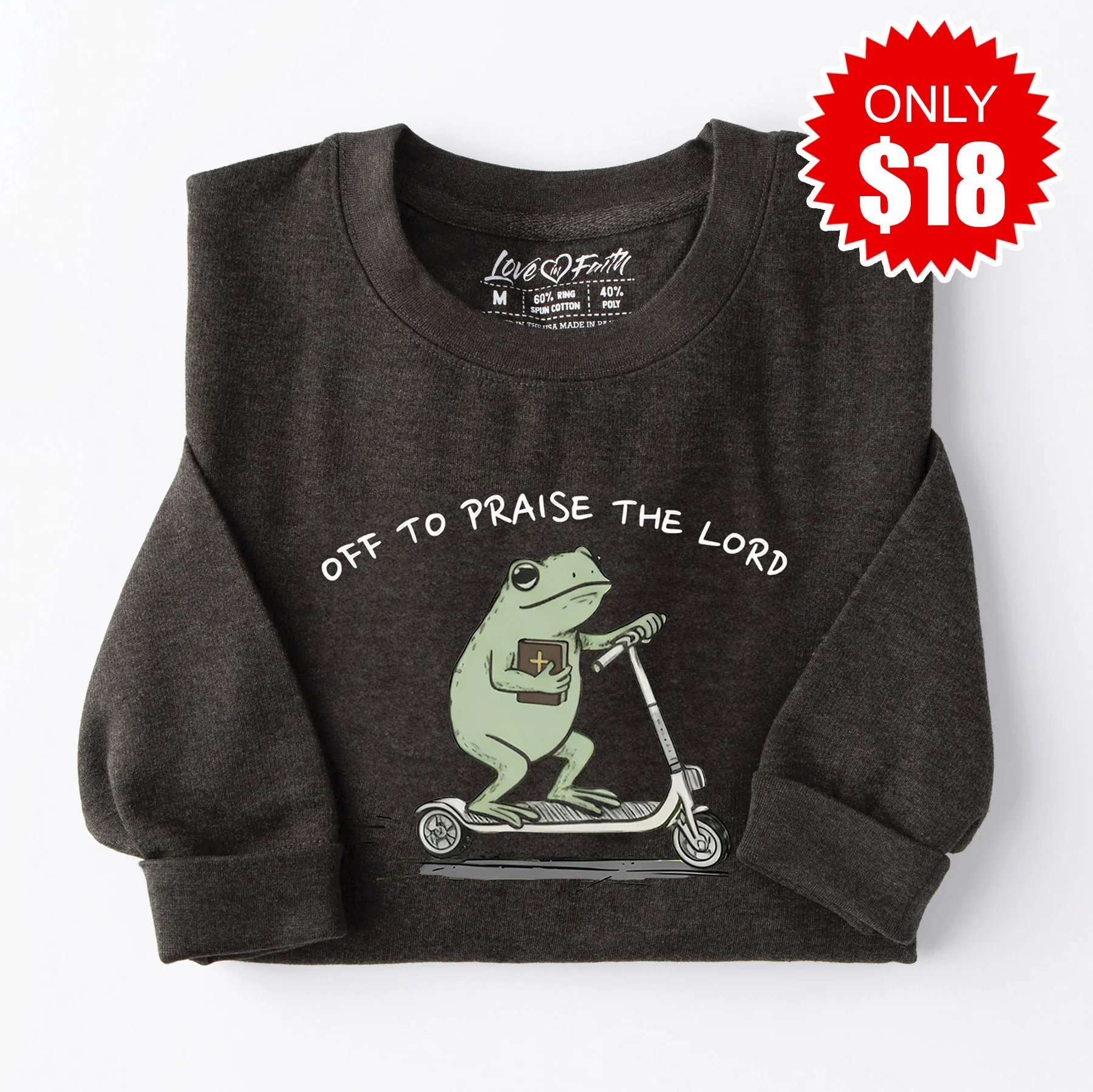 Off To Praise The Lord Frog Sweatshirt - Heather Charcoal - 18