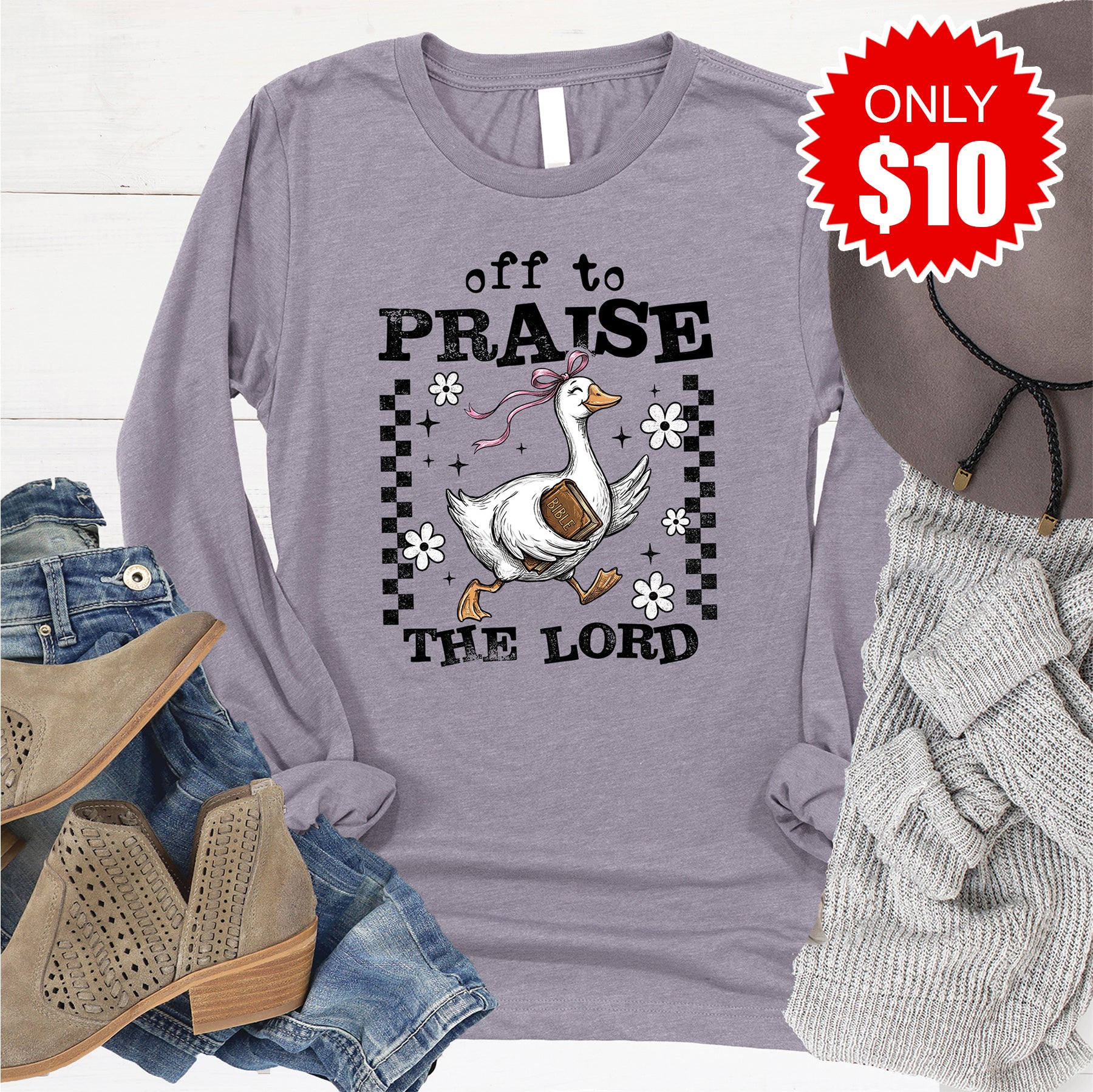Off To Praise The Lord Long Sleeve - Heather Storm - 10