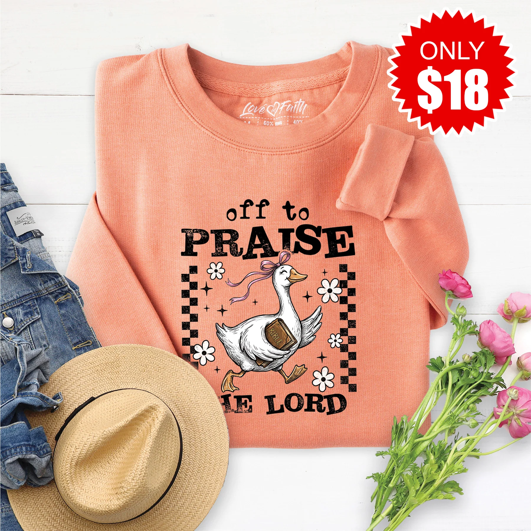 Off To Praise The Lord Sweatshirt - Heather Terracotta - 18