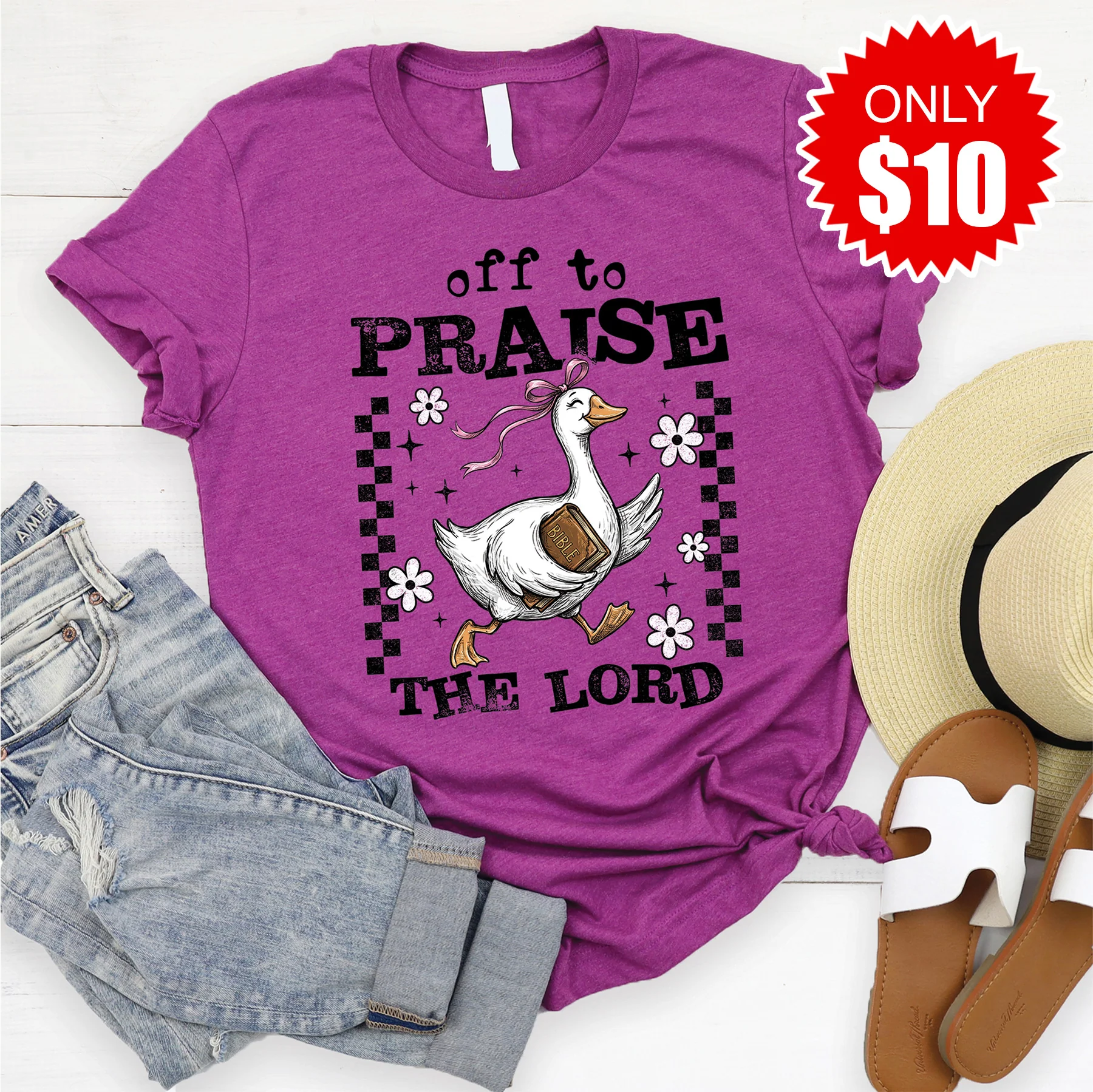 Off To Praise The Lord Tee - Heather Dragonfruit - 10