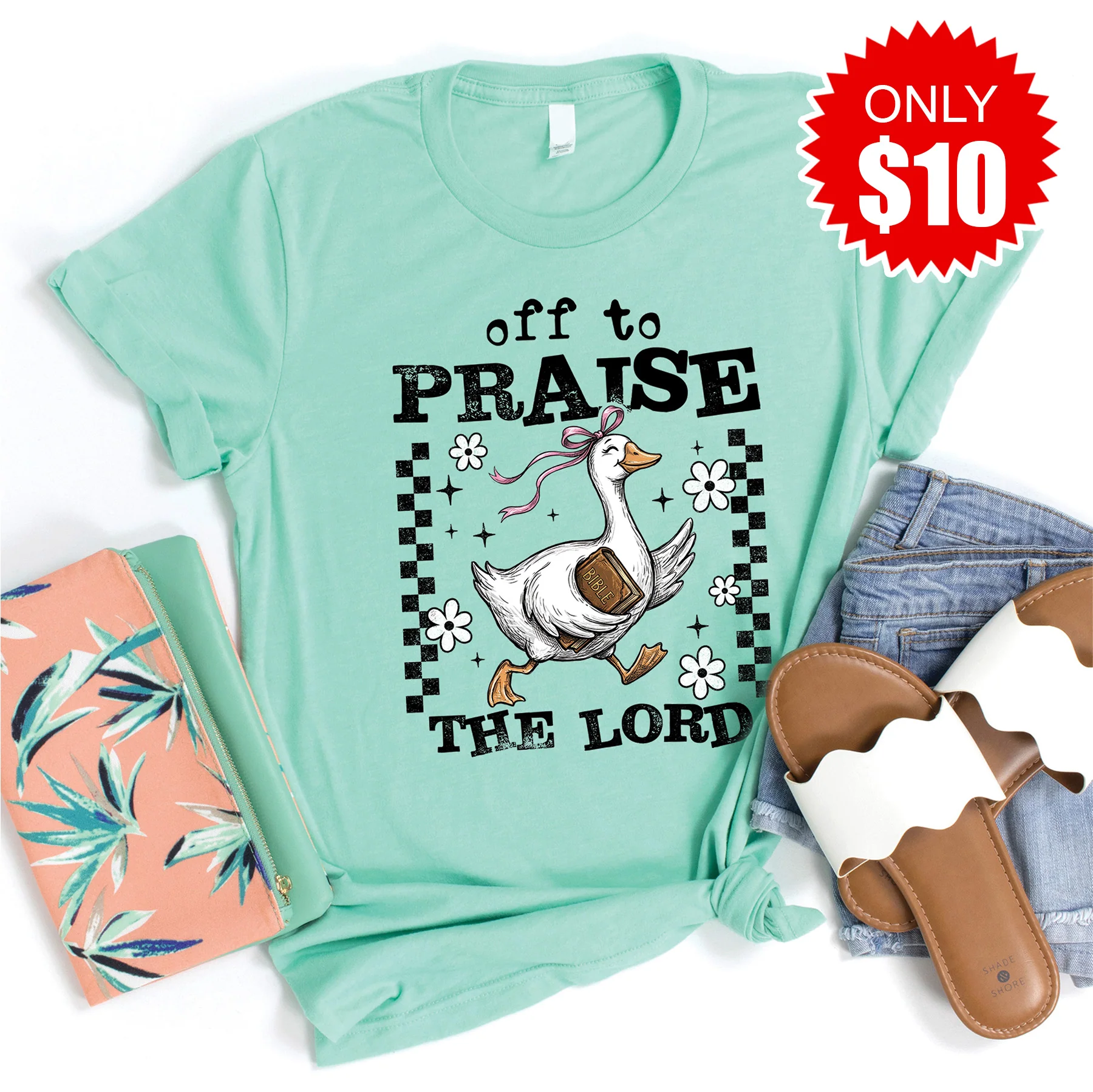 Off To Praise The Lord Tee - Heather Mint - 10