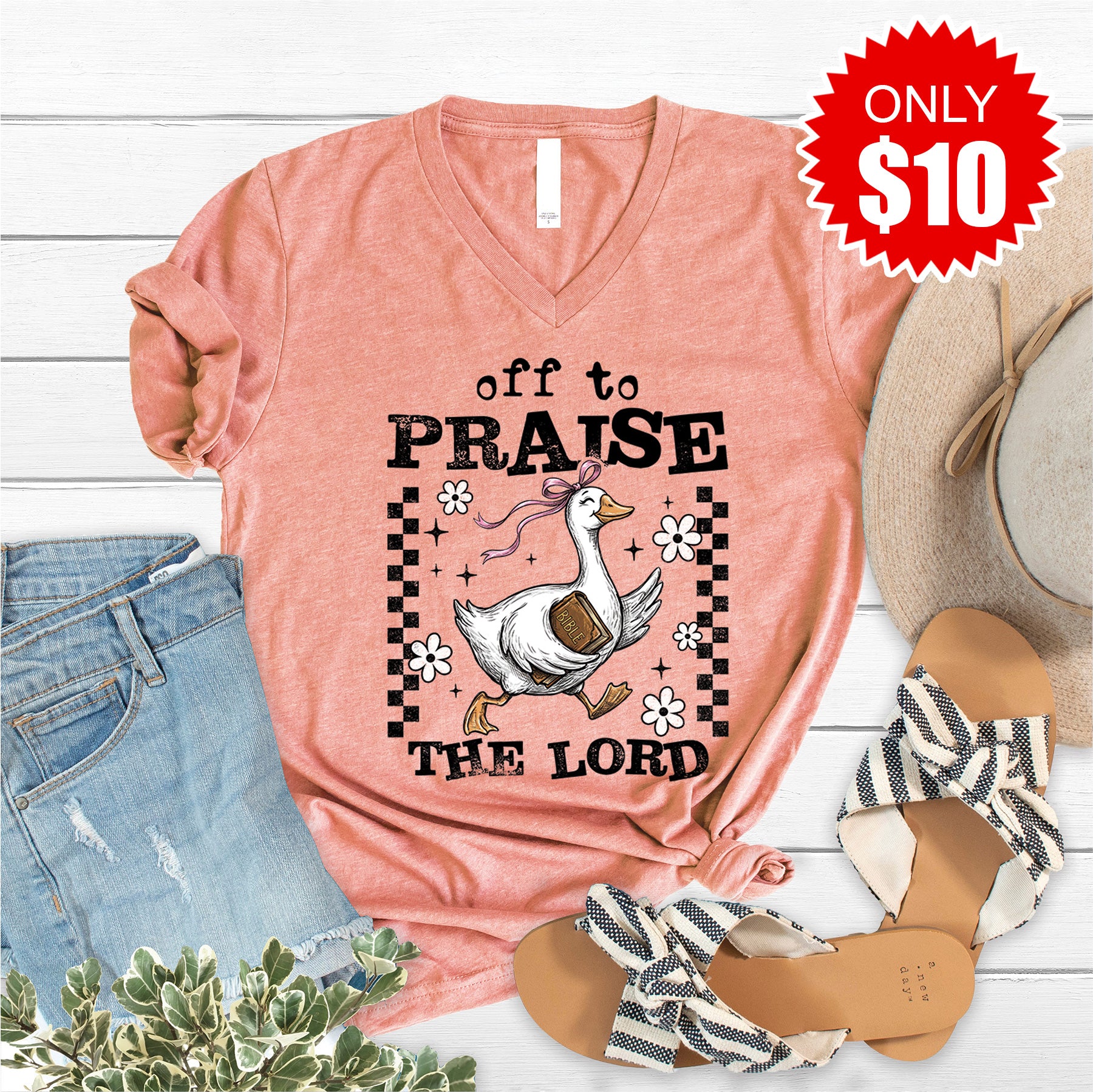Off To Praise The Lord V-Neck - Heather Sunset - 10