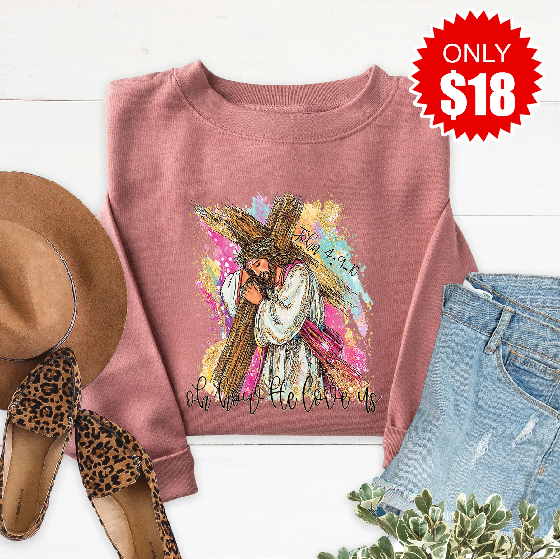 Oh How He Love Us Sweatshirt - Heather Mauve - 18