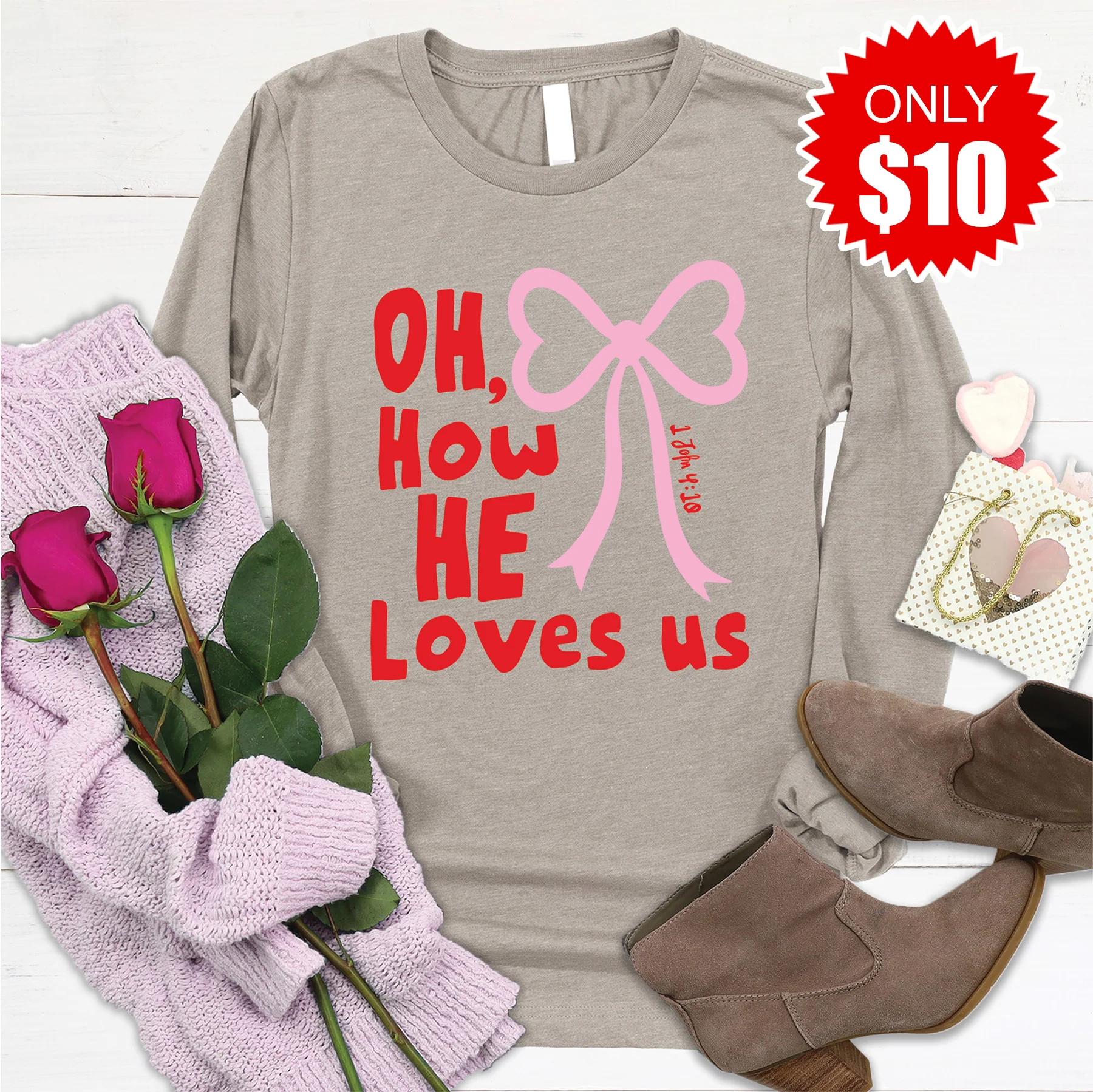 Oh How He Loves Us Long Sleeve - Heather Stone - 10