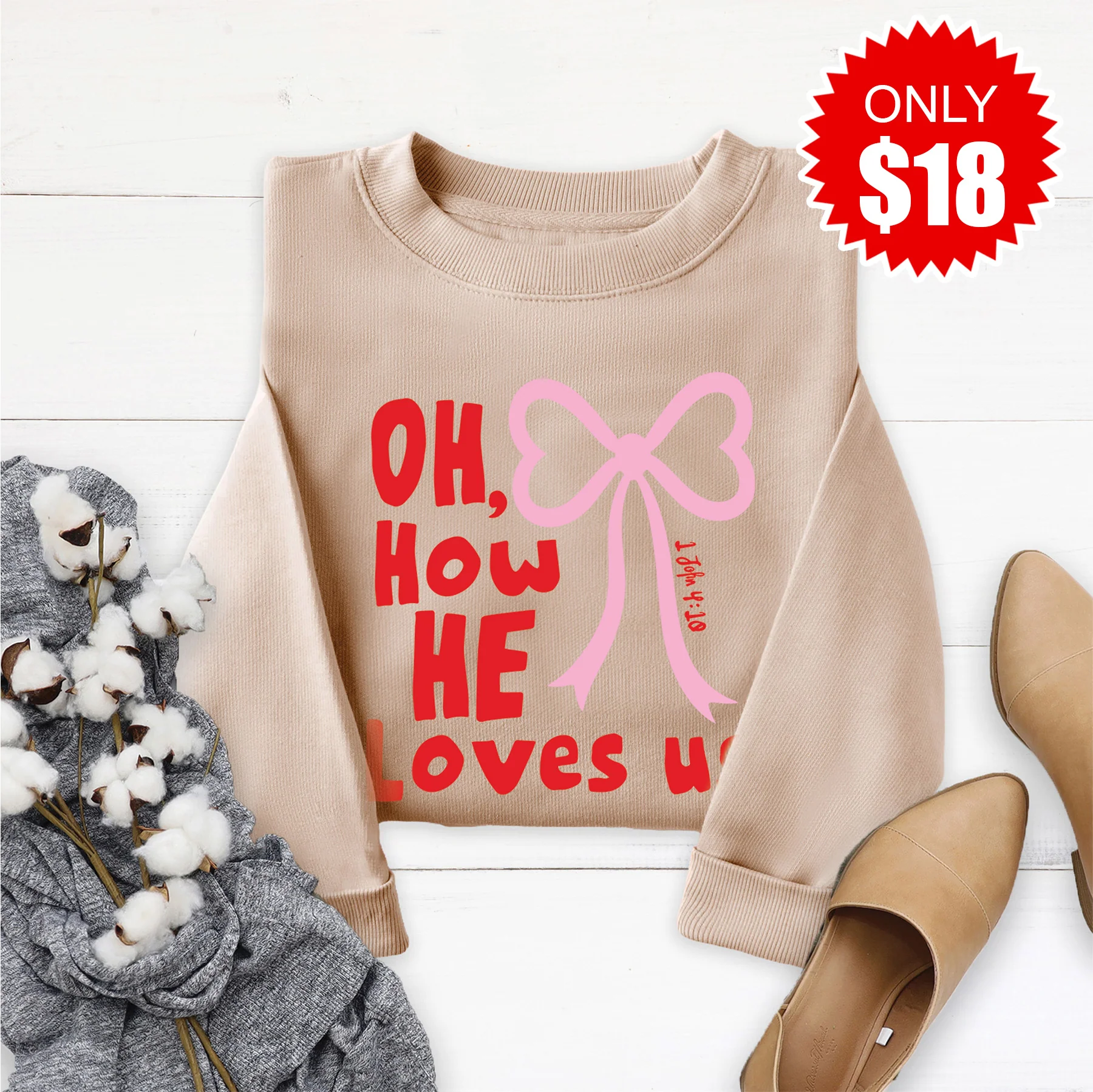 Oh How He Loves Us Sweatshirt - Sand - 18