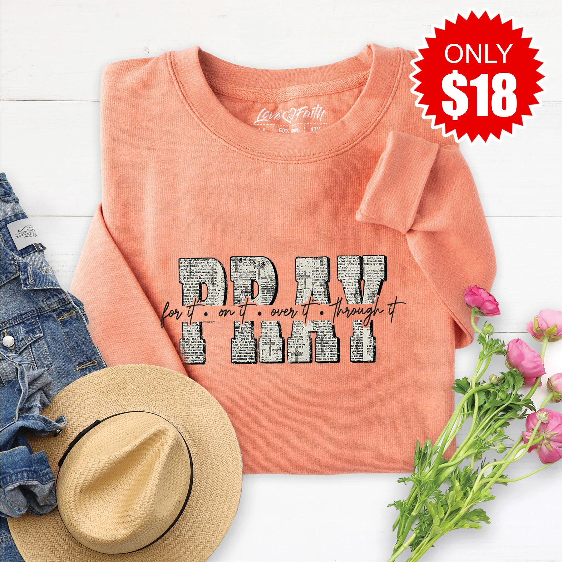Pray For It Sweatshirt - Heather Terracotta - 18