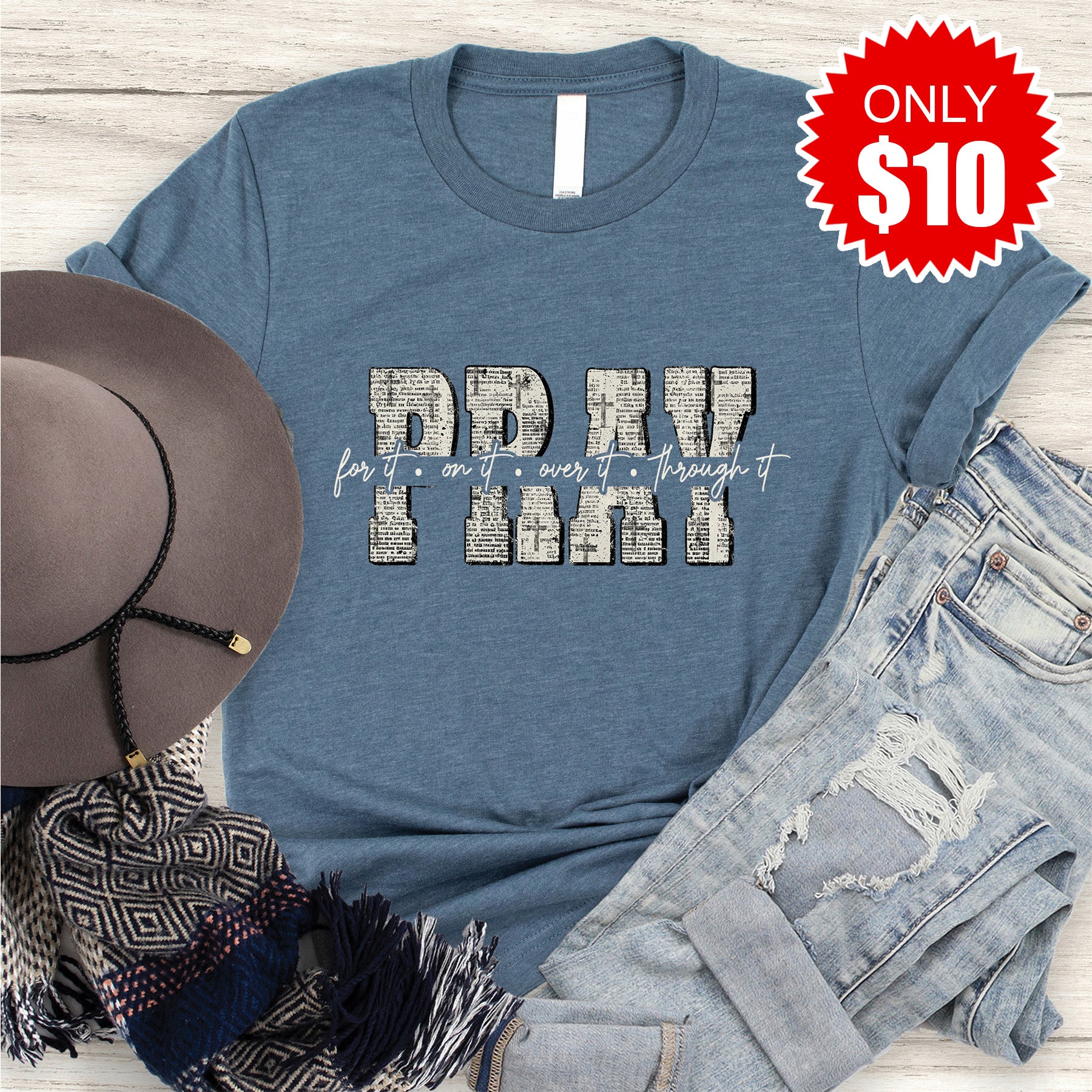 Pray For It Tee - Heather Slate - 10