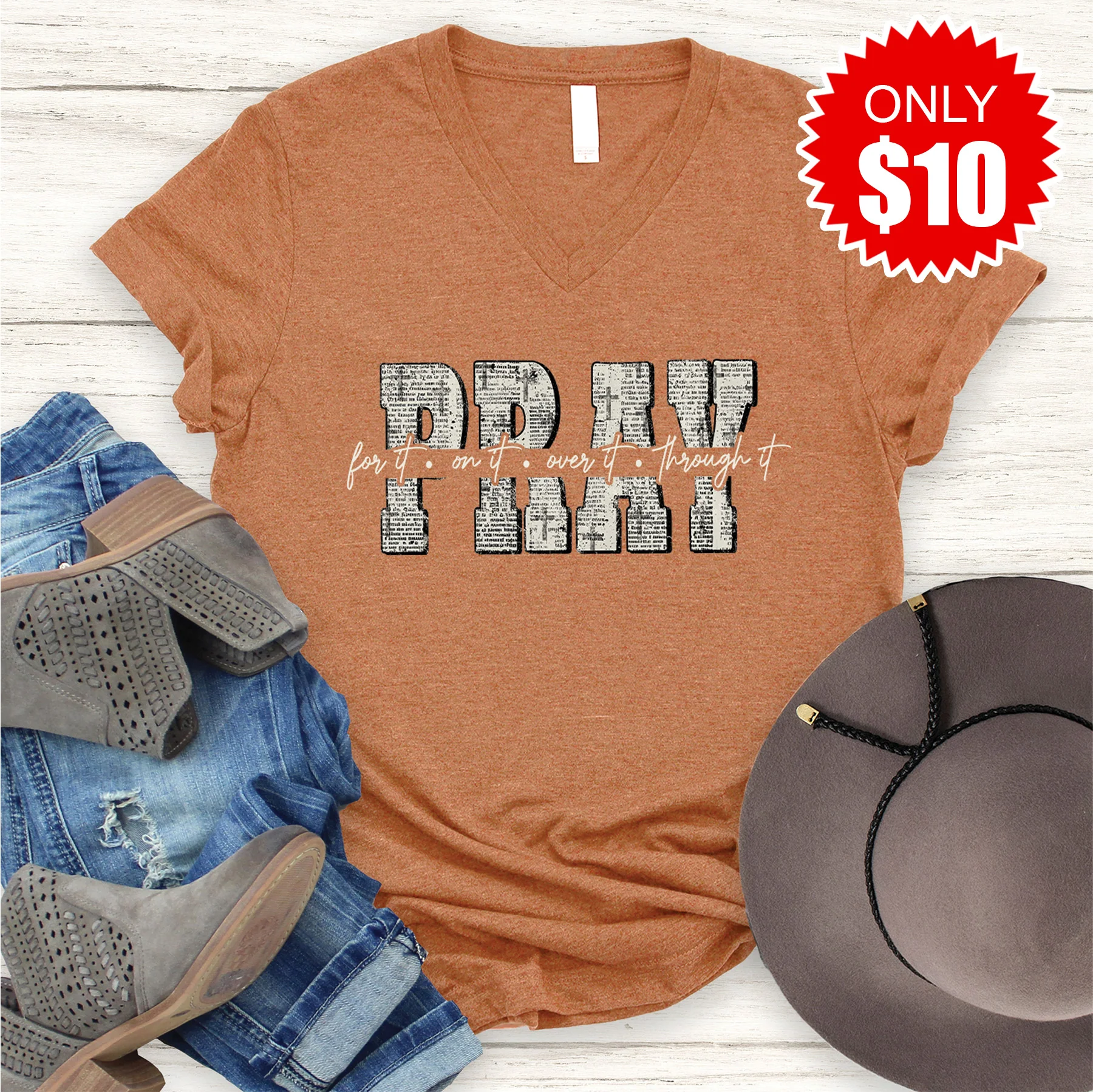 Pray For It V-Neck - Heather Autumn - 10