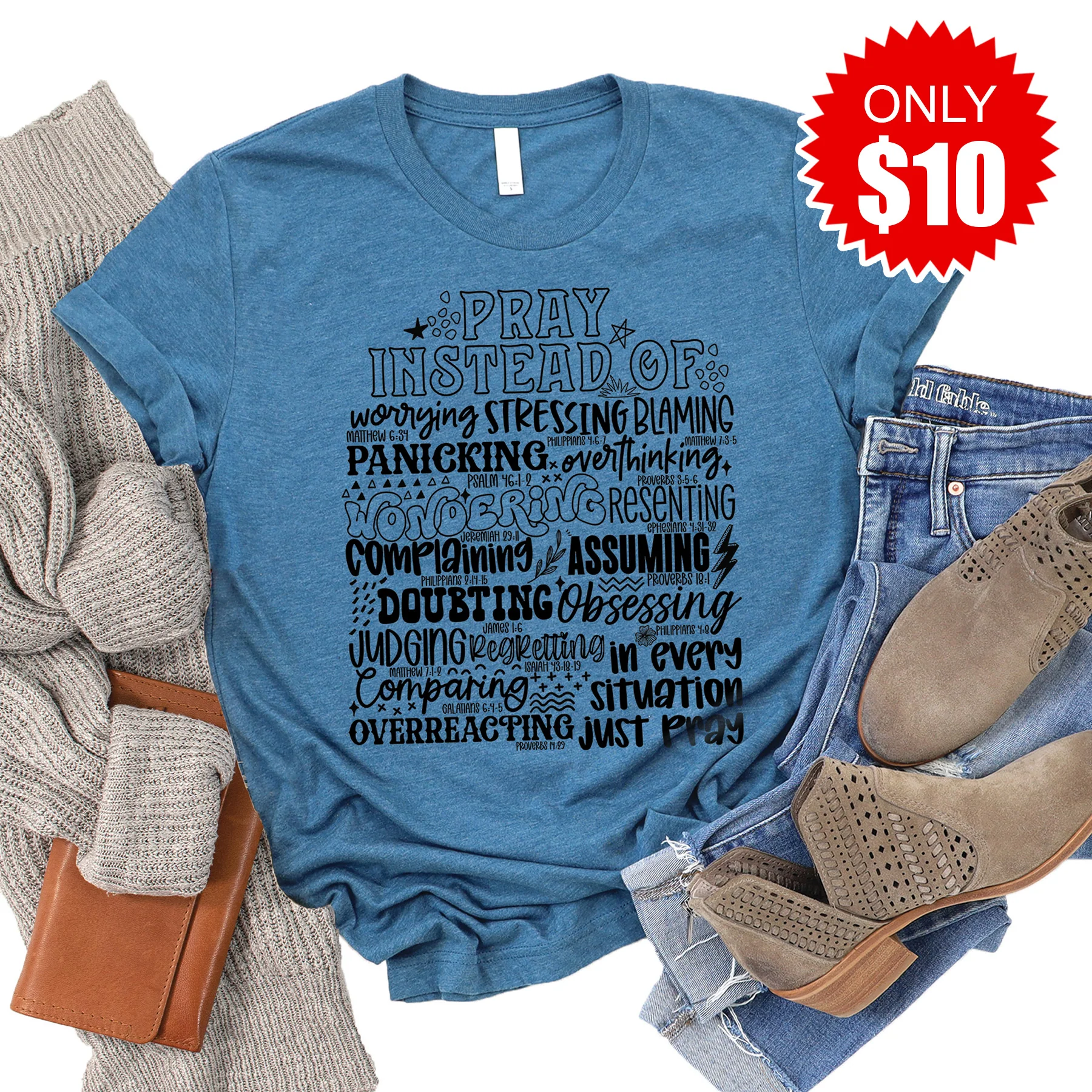 Pray Instead Tee - Heather Deep Teal - 10