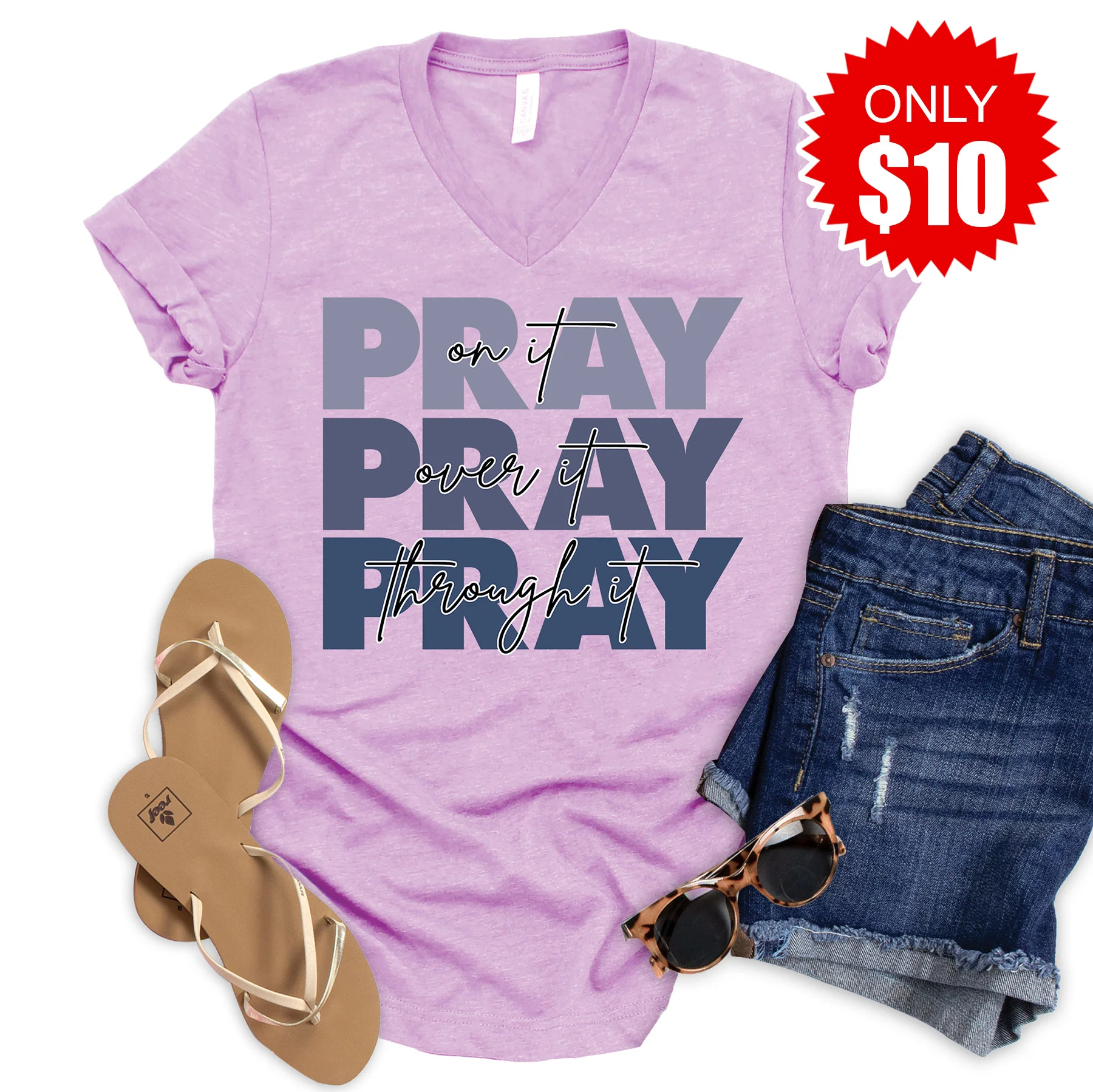 Pray On It V-Neck - Heather Lilac - 10