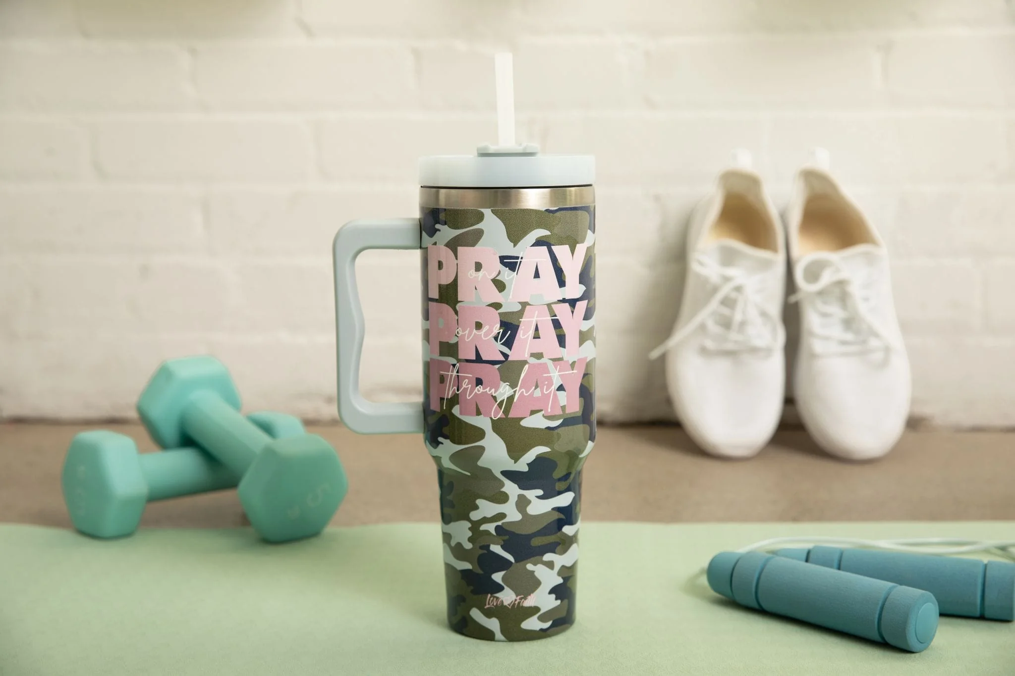 Pray On It Camo 40oz Tumbler w/ Handle - Image 3
