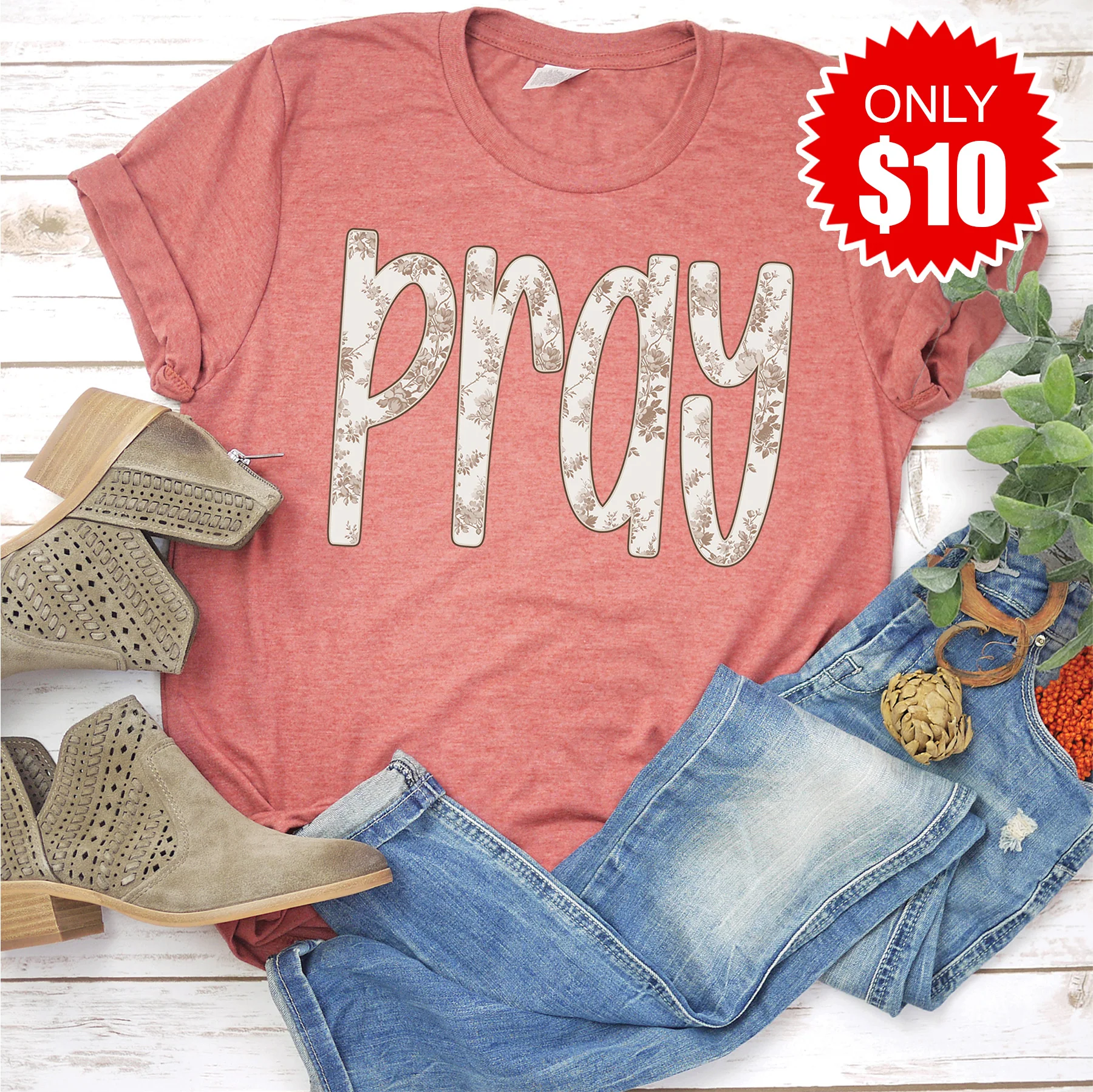 Pray Tee - Heather Clay - 10