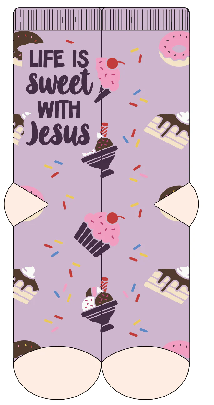 PRE-ORDER CREW SOCK Evergreen- Life is Sweet with Jesus